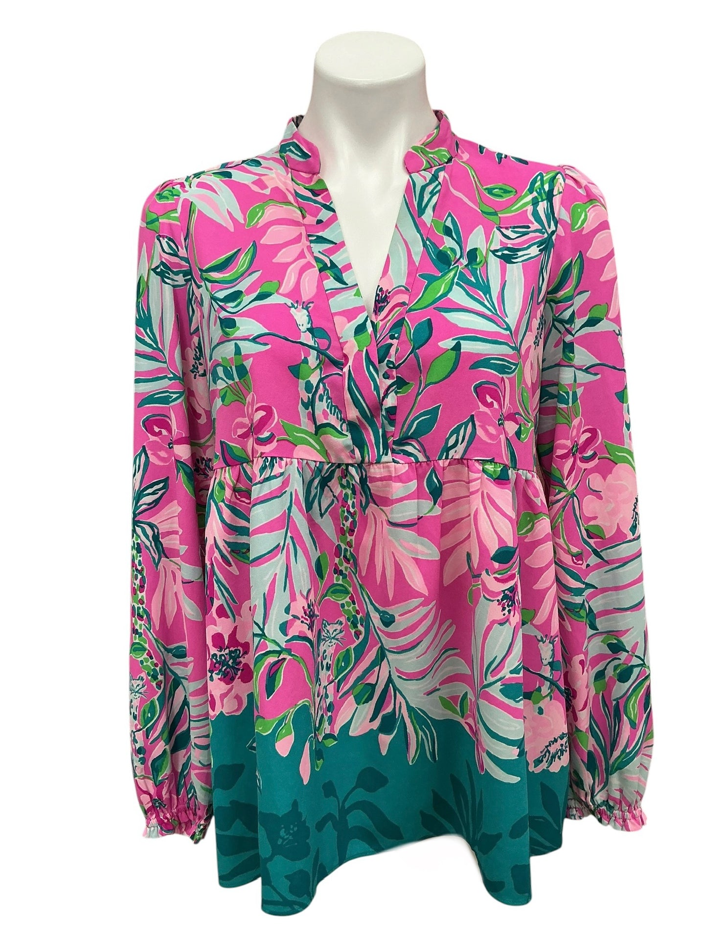 Lilly Pulitzer Winona Stretch Tunic Top Plumeria Pink I’m Feline Fine - Size S