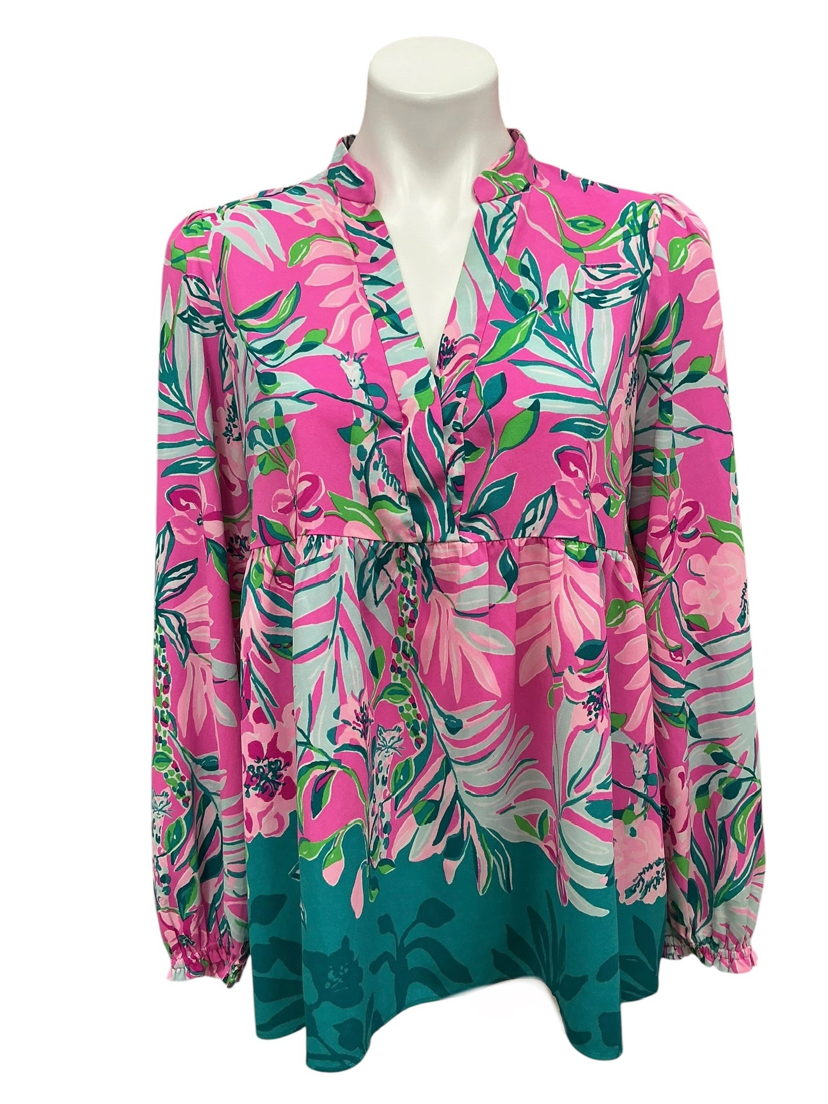 Lilly Pulitzer Winona Stretch Tunic Top Plumeria Pink I’m Feline Fine - Size S