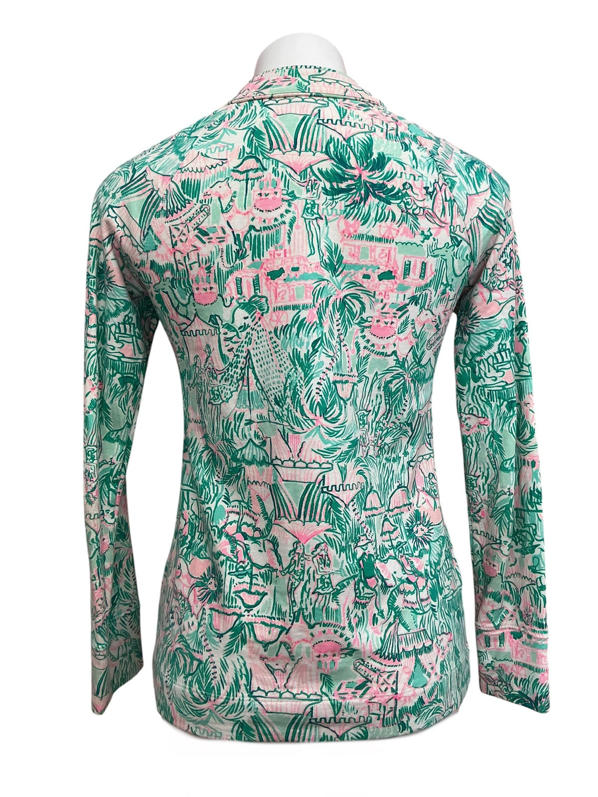 Lilly Pulitzer Skipper Popover Top Bright Agate Green Colorful Camelflage - Size XS