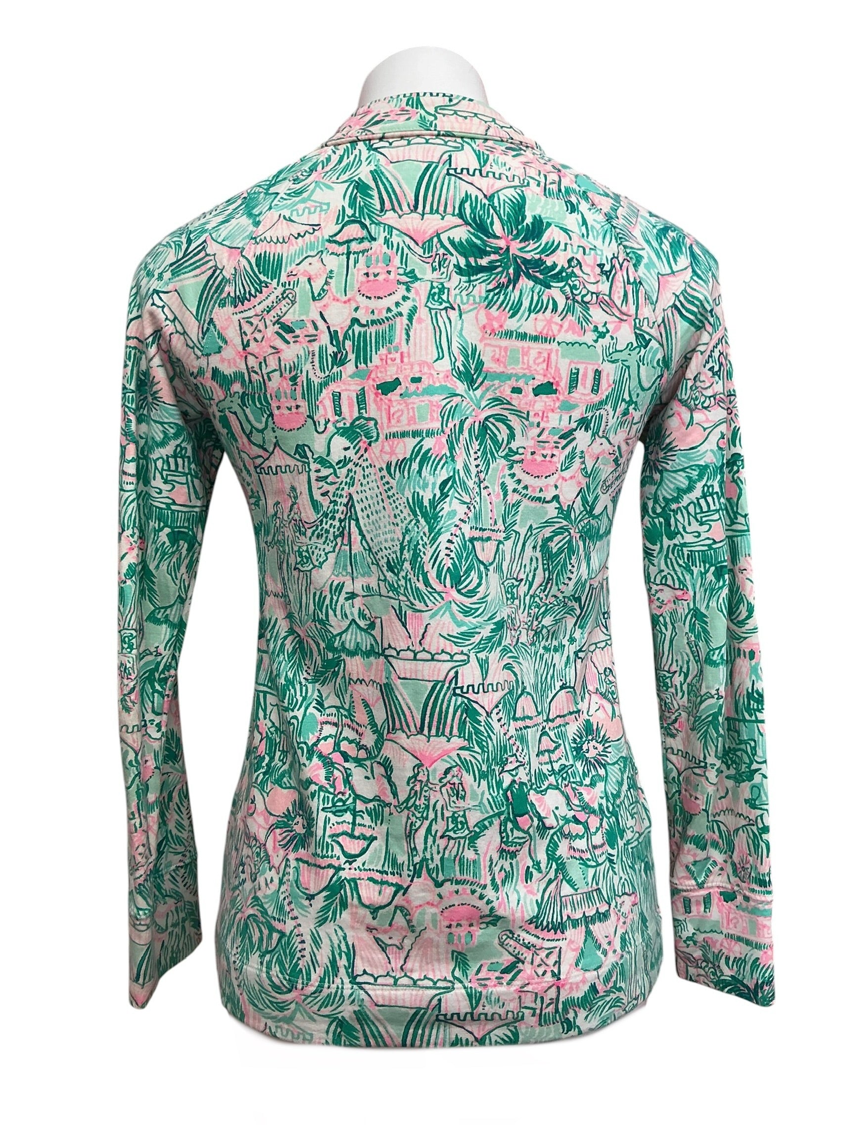Lilly Pulitzer Skipper Popover Top Bright Agate Green Colorful Camelflage - Size XS
