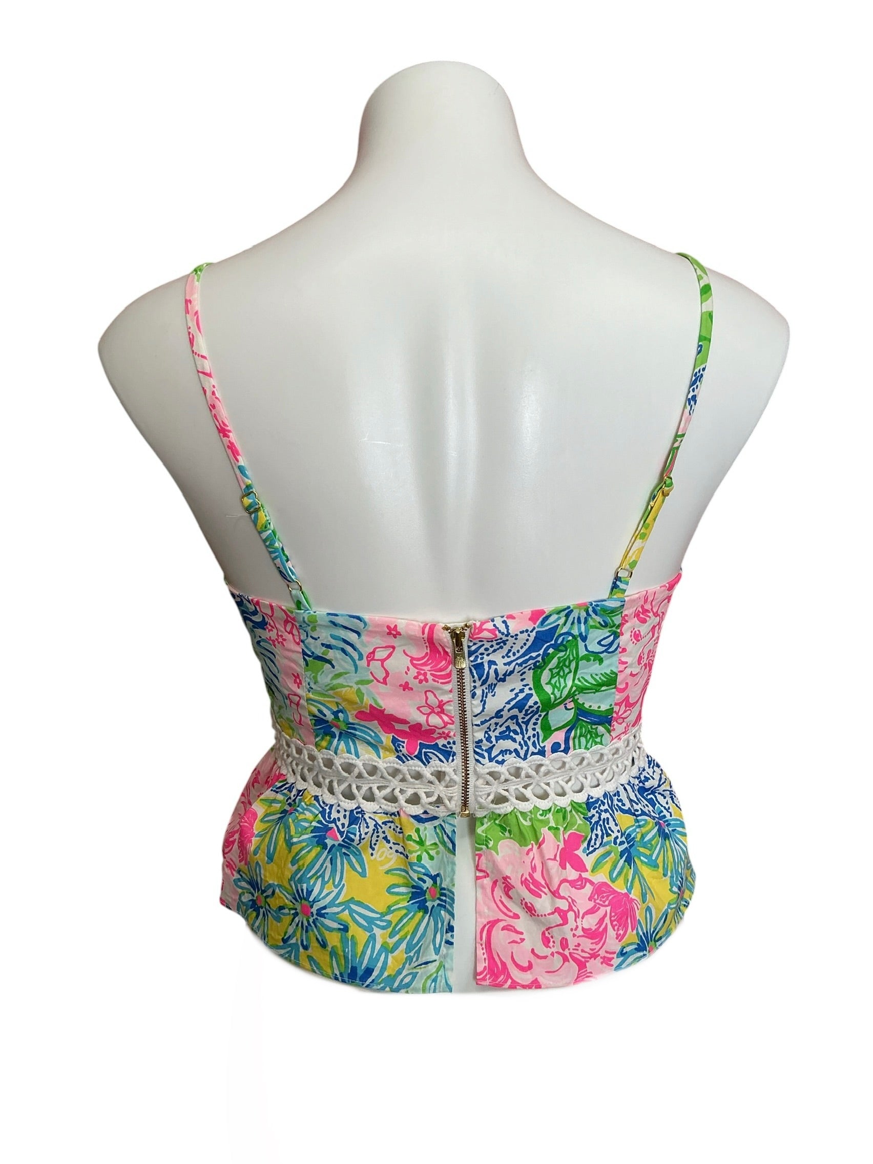 Lilly Pulitzer Jan Peplum Top Multi Cheek To Cheek - Size 4
