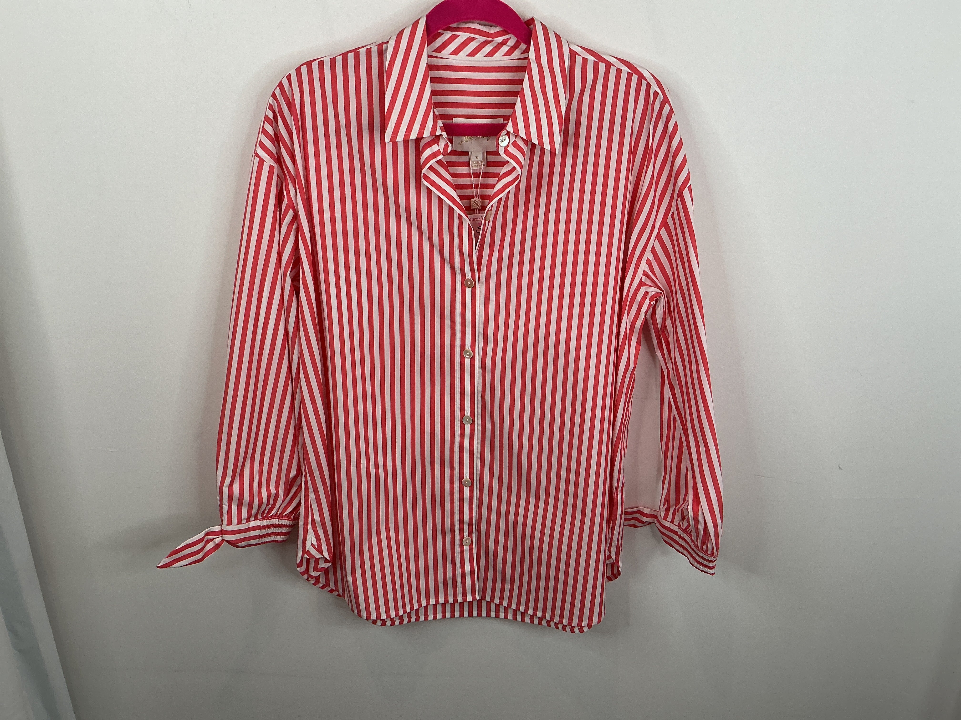 Lilly Pulitzer NWT Lesia Relaxed Button Down Top Rococo Red Cabana Stripe - Size S