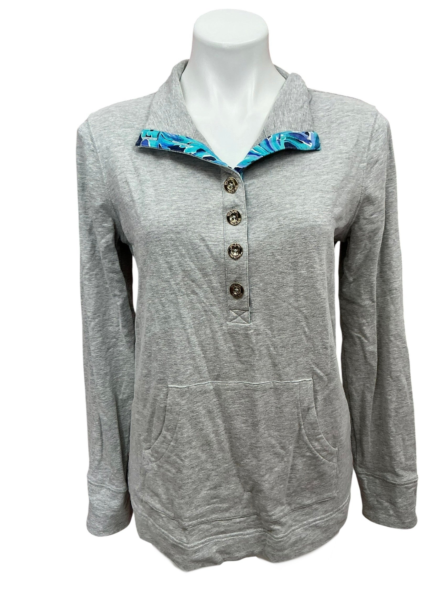 Lilly Pulitzer Landley Popover Sweatshirt Seaside Grey Tropical - Size M