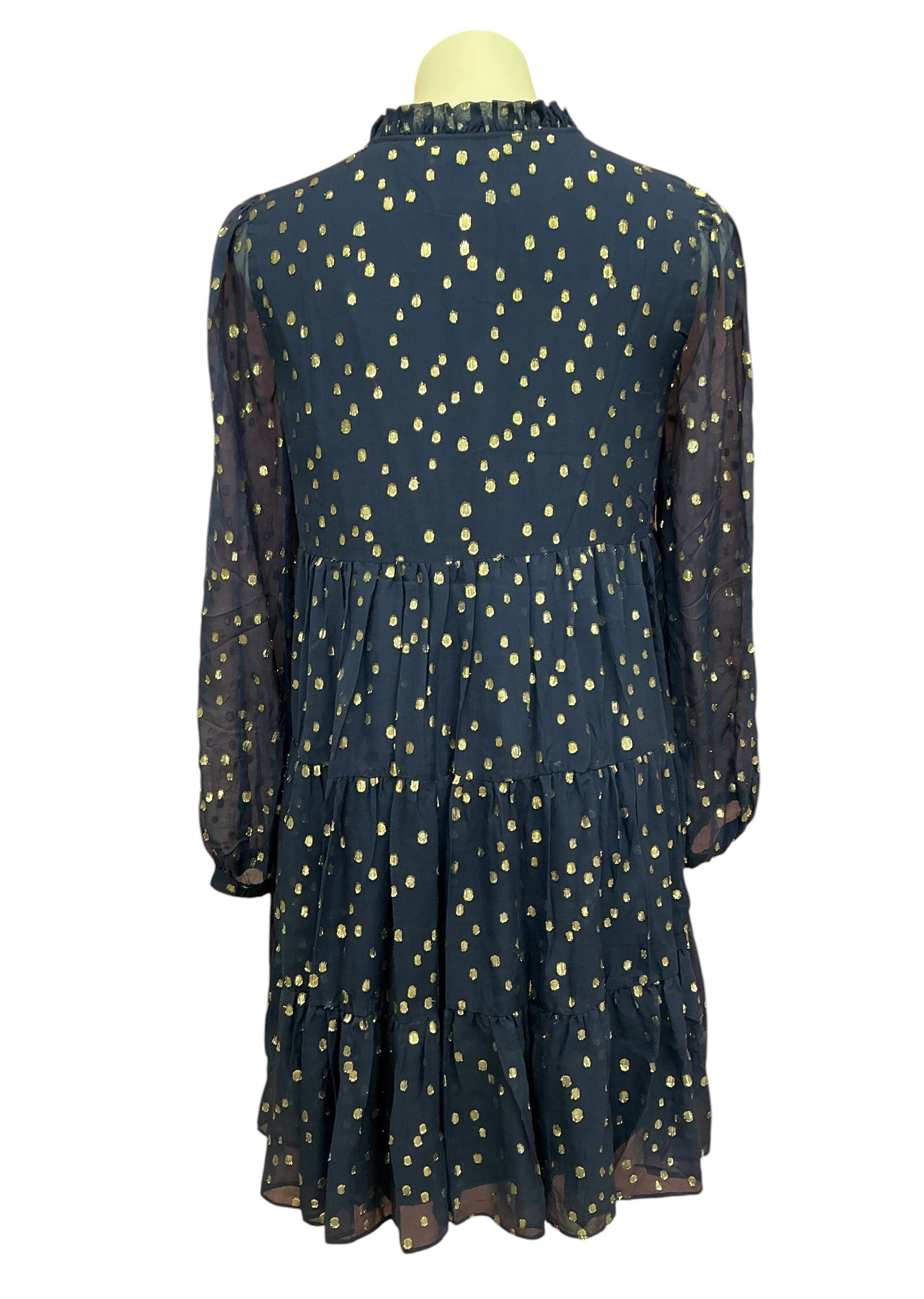 Lilly Pulitzer Sarita Silk Swing Dress High Tide Navy Gold Metallic Silk Clip - Size 6