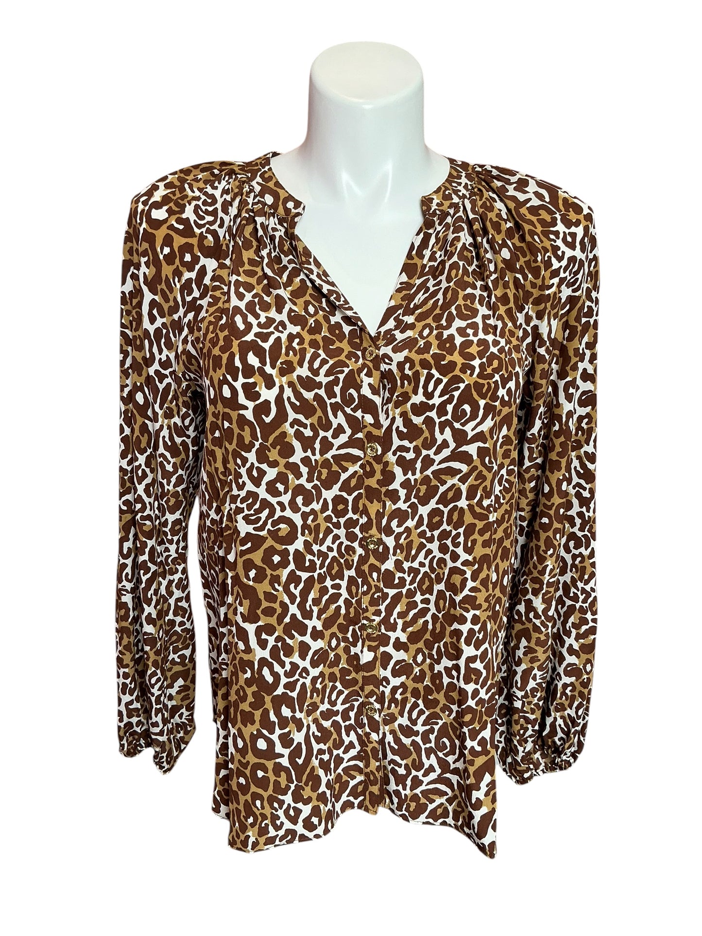 Lilly Pulitzer Saige Silk Blouse Chocolate My Favorite Spot - Size L