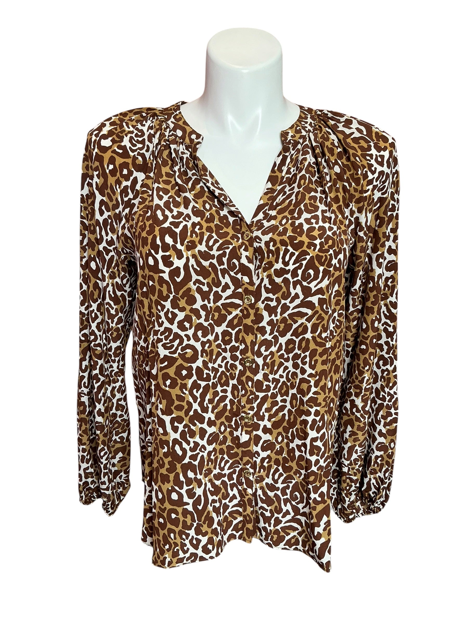 Lilly Pulitzer Saige Silk Blouse Chocolate My Favorite Spot - Size L