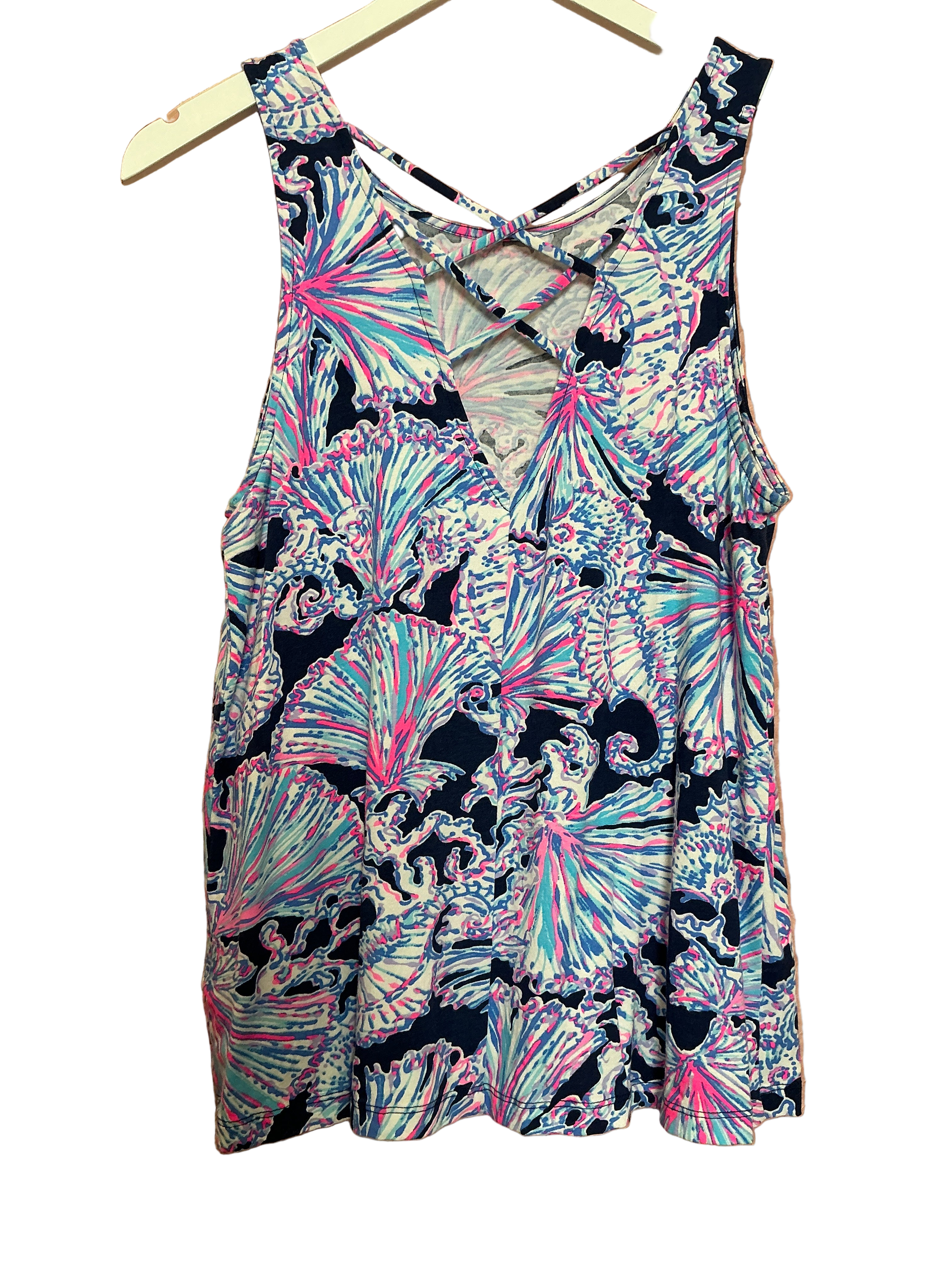 Lilly Pulitzer Kirsten Swing Tank Top Deep Sea Navy Shells Bells - Size Small