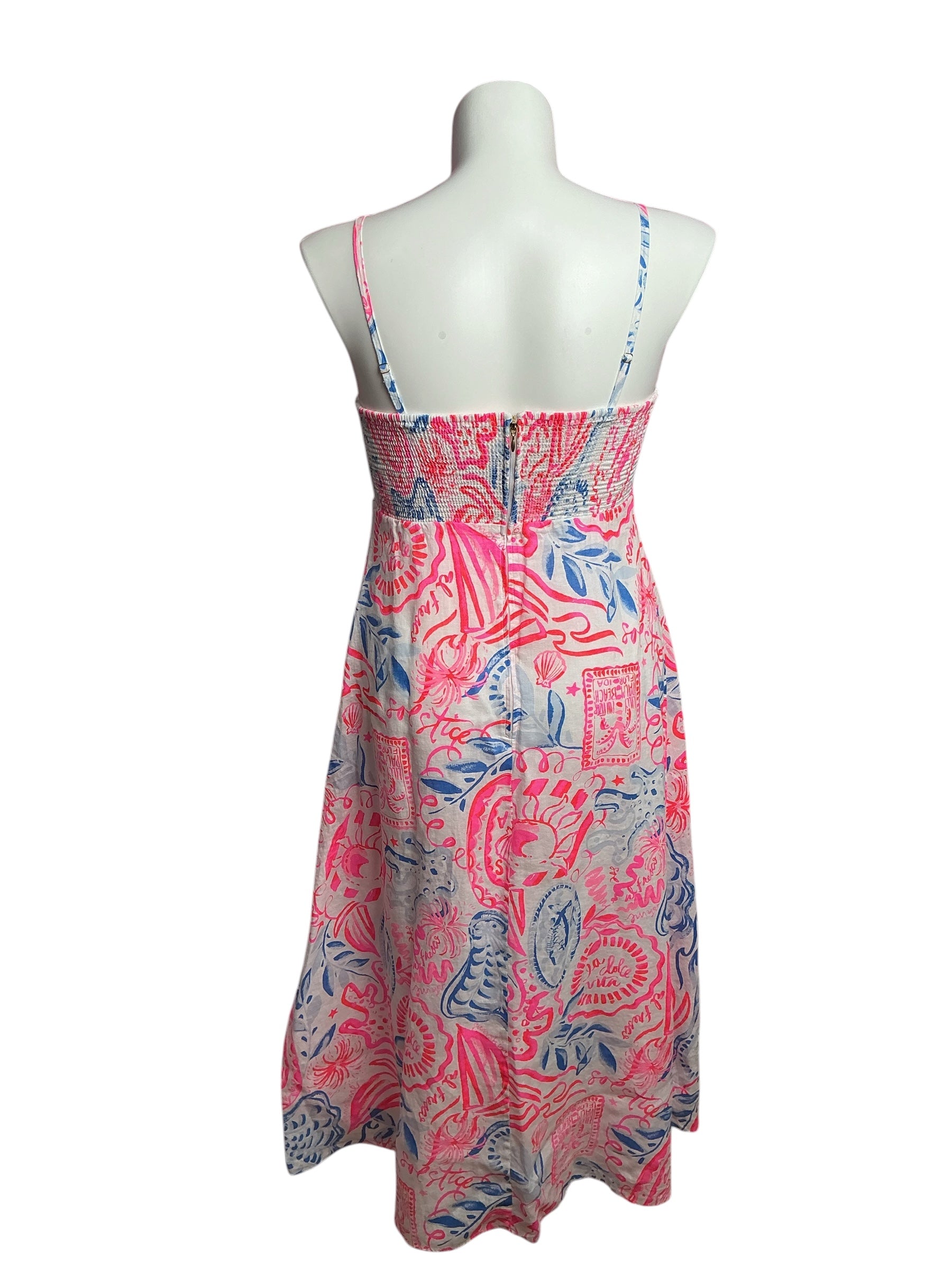 Lilly Pulitzer- Jorgian Linen Midi Dress Resort White Lil Sun Sea Sand Size 14