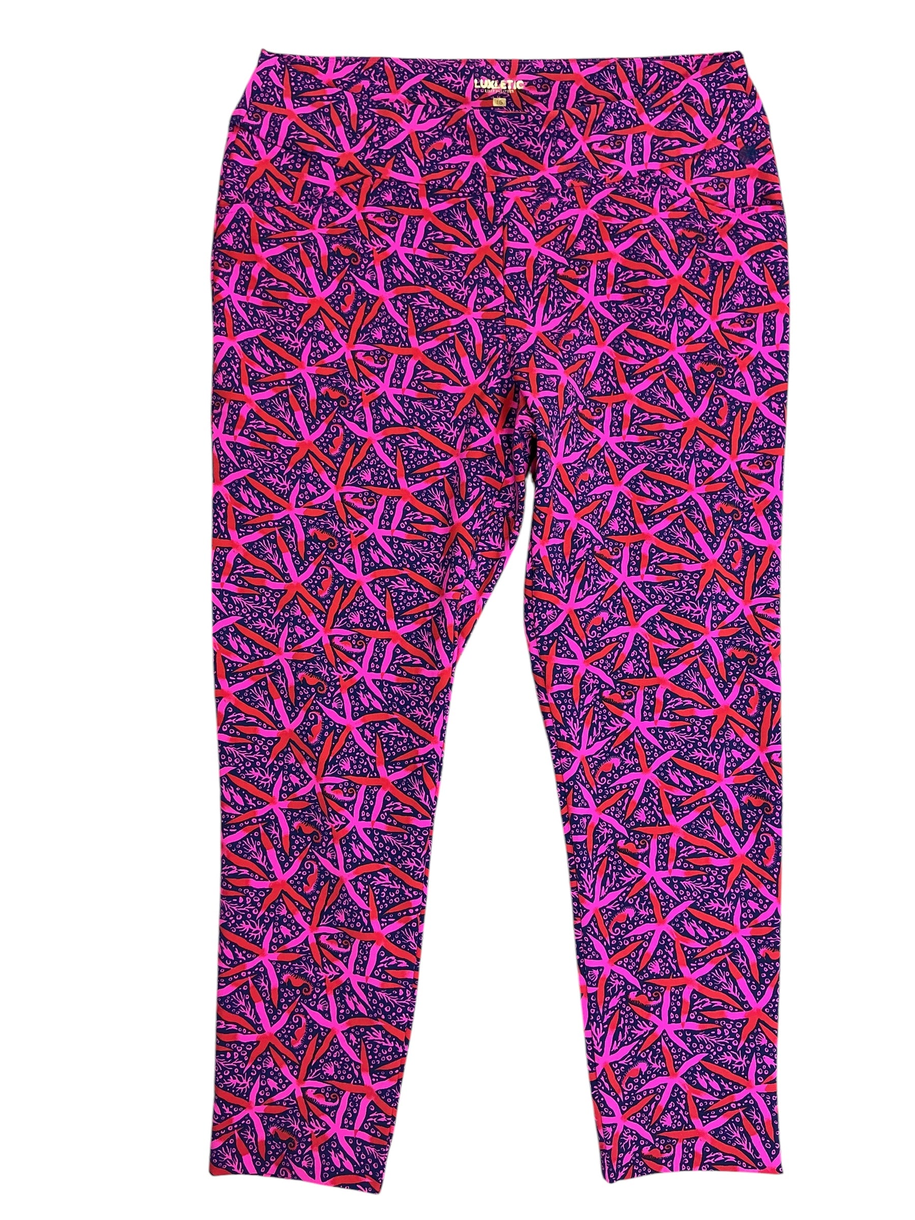 Lilly Pulitzer NWT UPF 50+ Luxletic Corso Pants Passion Fruit Pink Star Searching Golf - Size 16