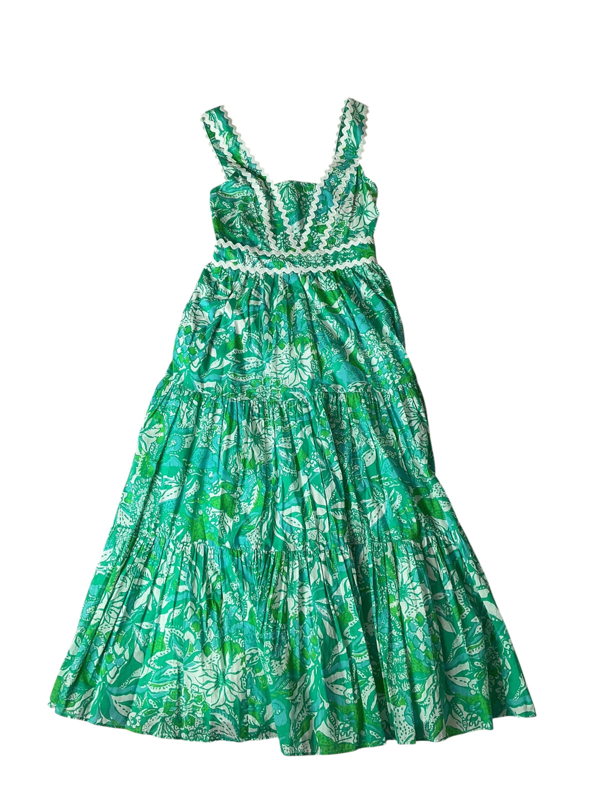 Lilly Pulitzer Pollie Cotton Midi Dress Botanical Green Safari Sangria - Size 00