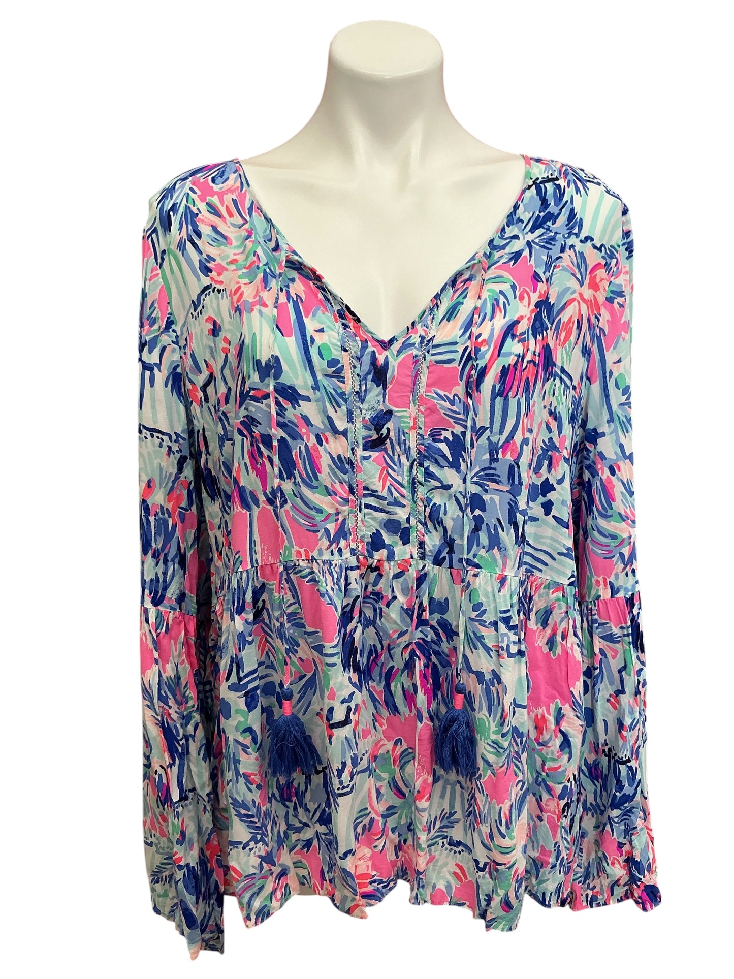 Lilly Pulitzer Khali V Neck Tunic Top Cabana Cocktail - Size XL