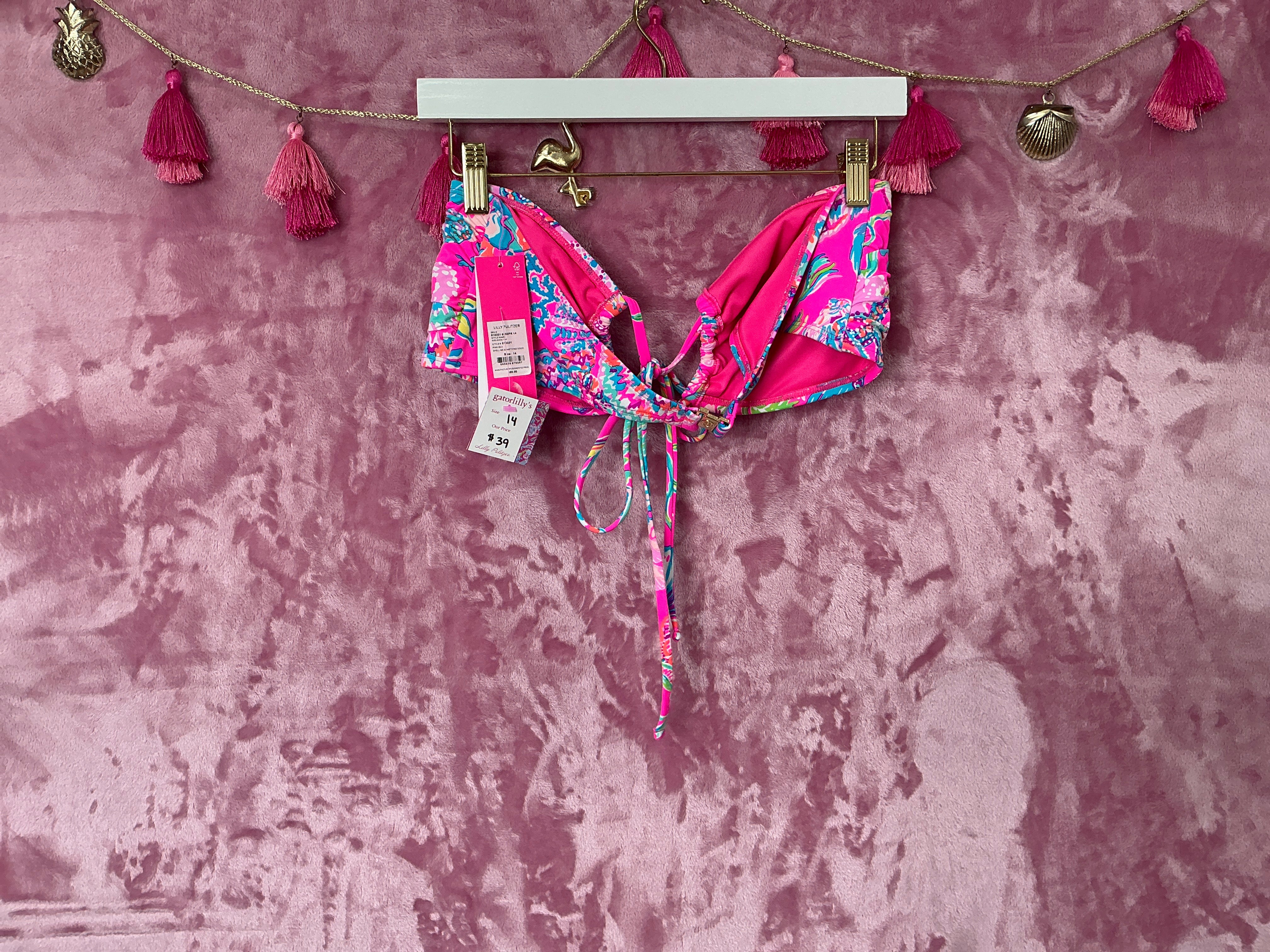 Lilly Pulitzer Bikini Top NWT - Aven Bikini Top - Pink Isle - Shell Me Something Good - Size 14
