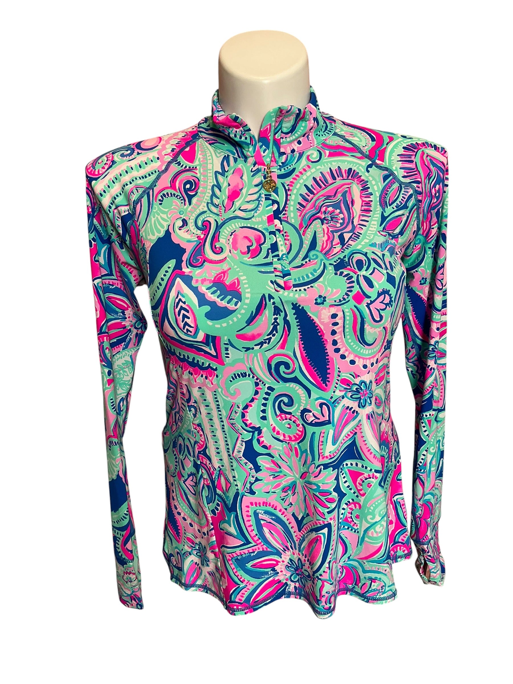 Lilly Pulitzer Marion Mesh Panel Half-Zip Sunguard High Tides Good Vibes - Size M