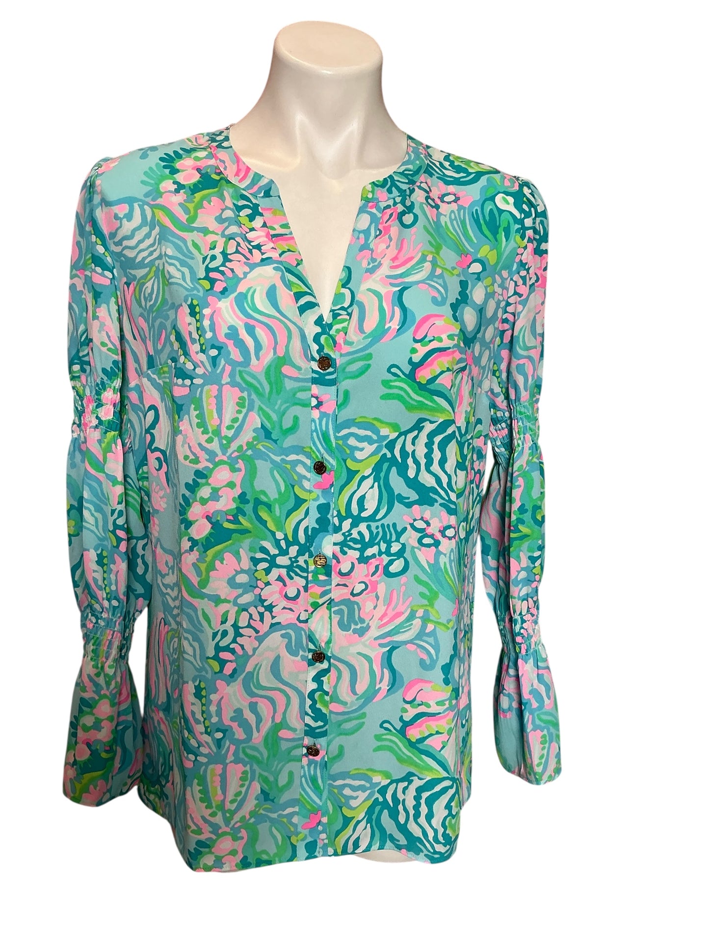 Lilly Pulitzer Maritza Top Aqua La Vista Blue Ibiza - Size M