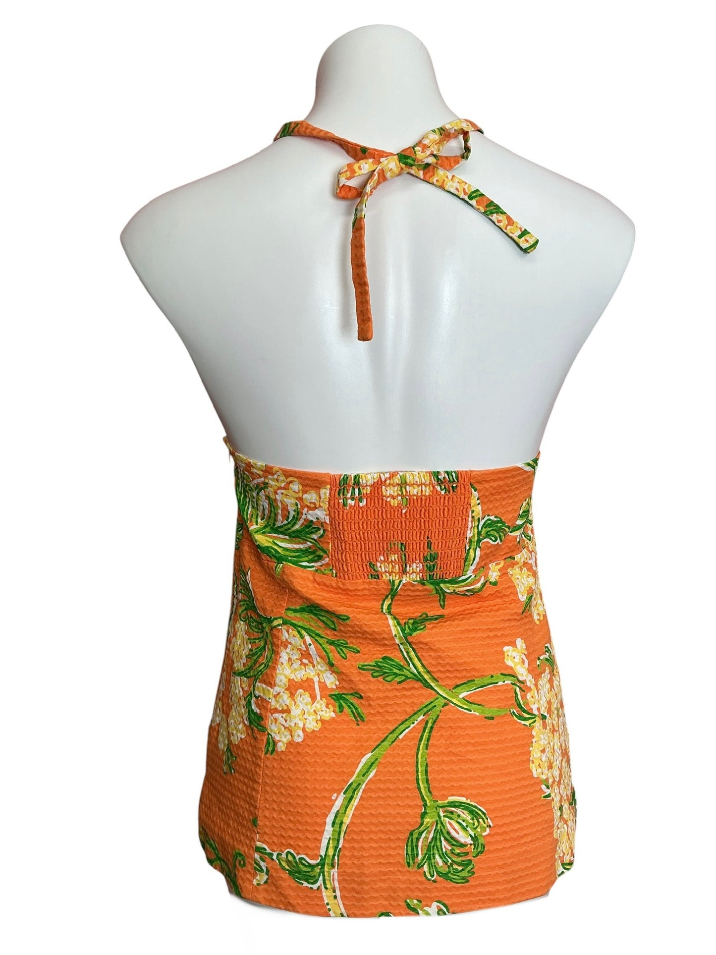 Lilly Pulitzer Hillview Jacquard Halter Top Orange Floral - Size 4