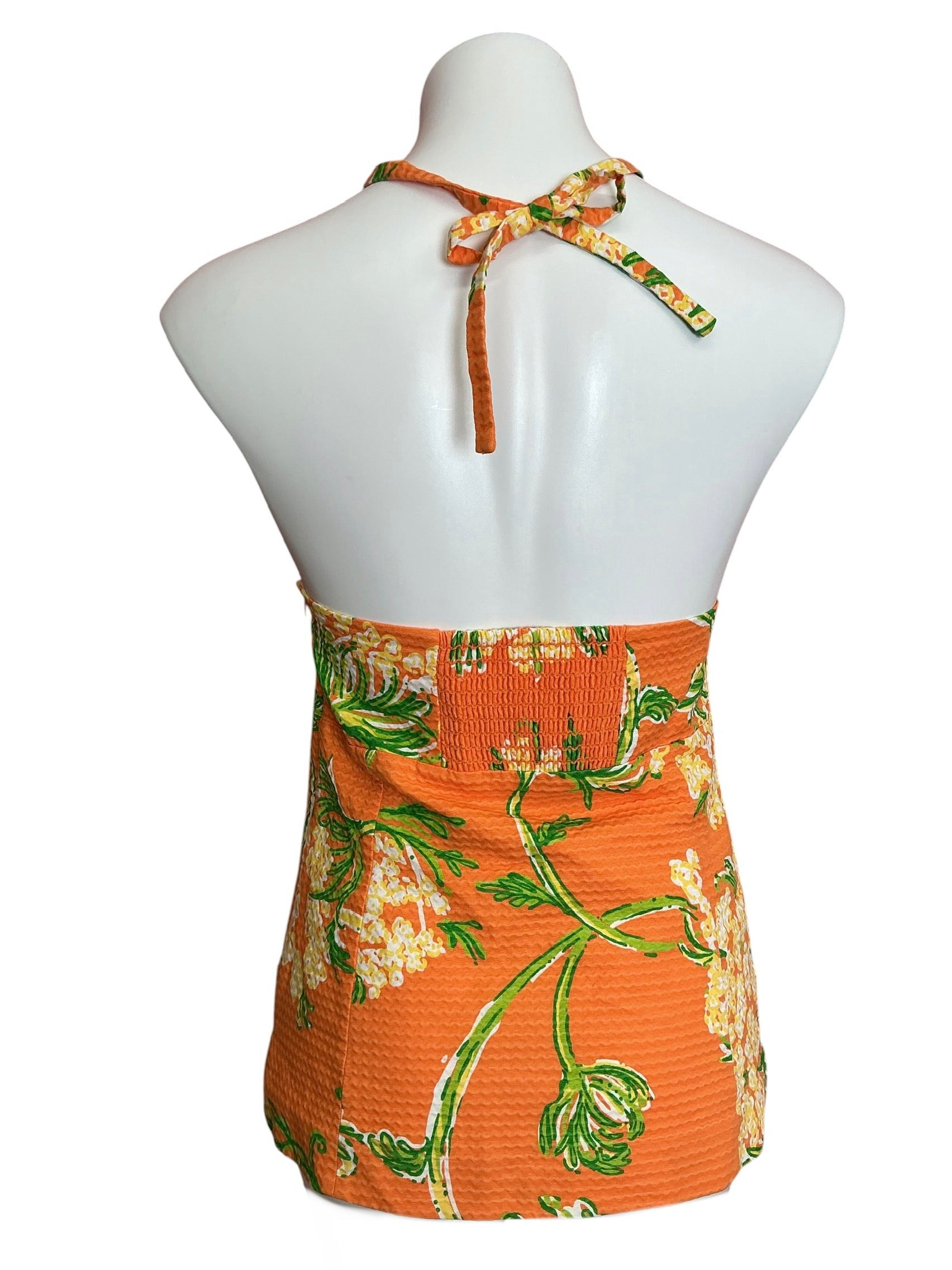 Lilly Pulitzer Hillview Jacquard Halter Top Orange Floral - Size 4