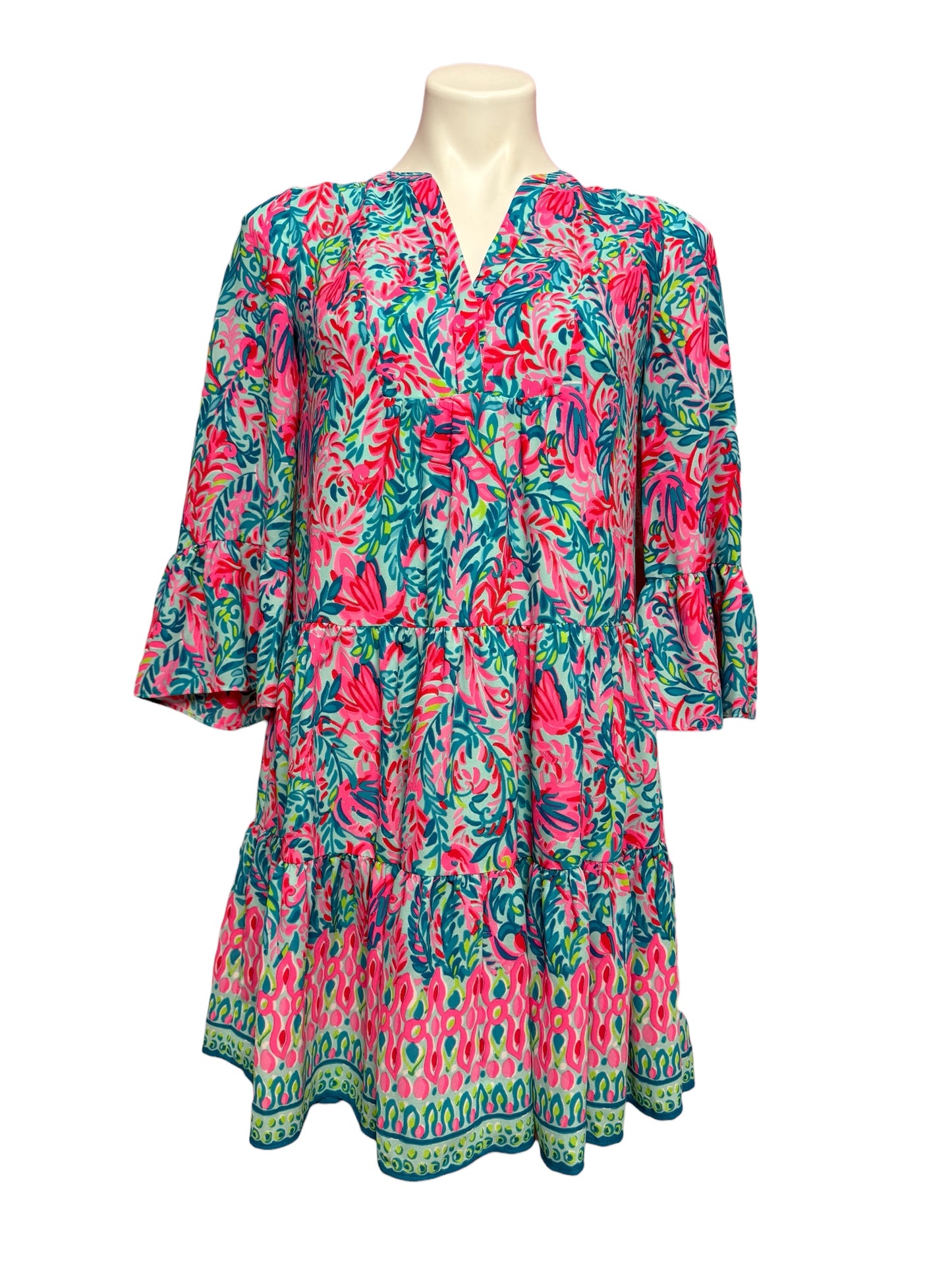 Lilly Pulitzer Gabrielle 3/4 Sleeve Dress, Surf Blue- Flim Flam Engineered Size 00