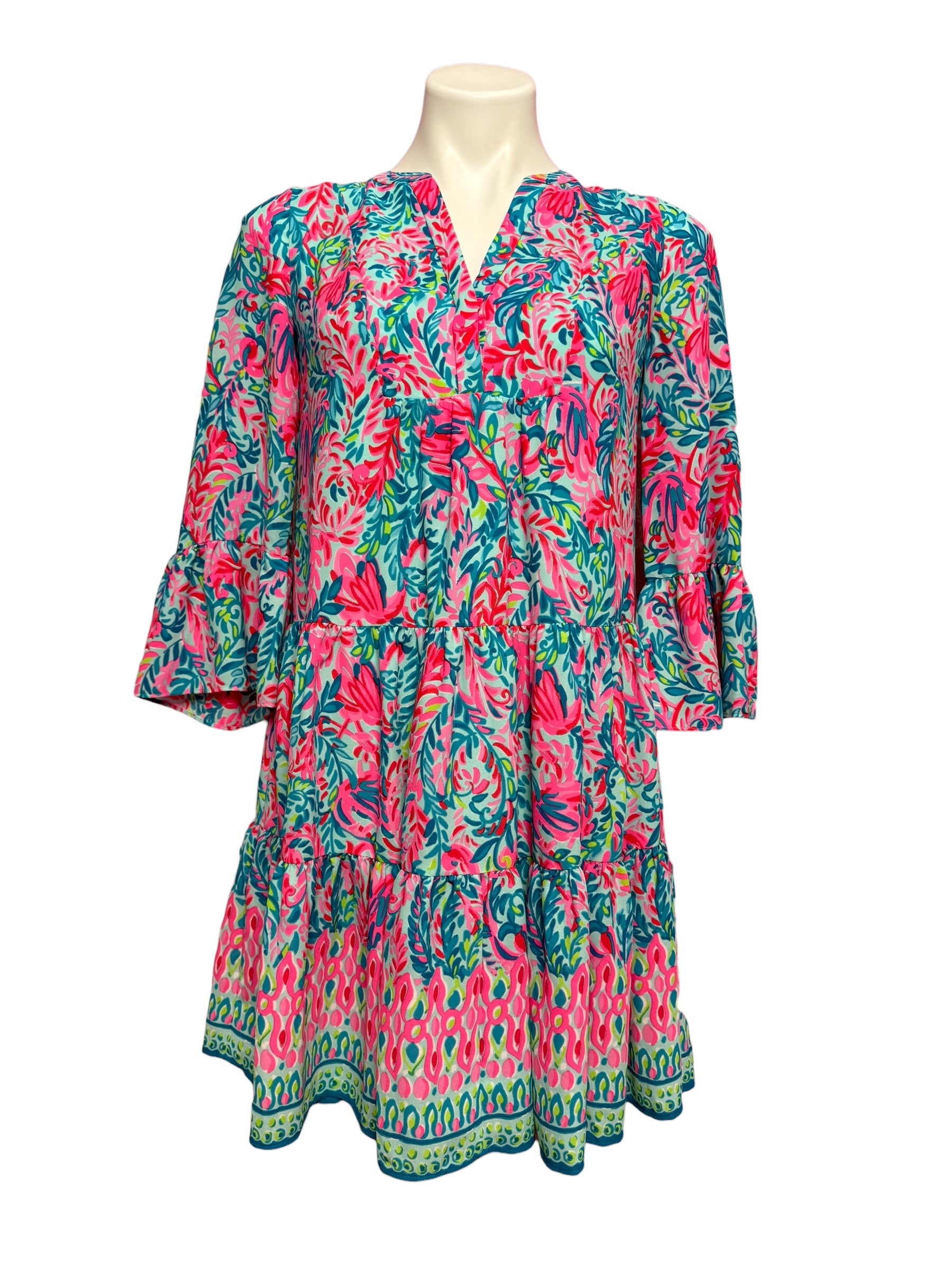 Lilly Pulitzer Gabrielle 3/4 Sleeve Dress, Surf Blue- Flim Flam Engineered Size 00