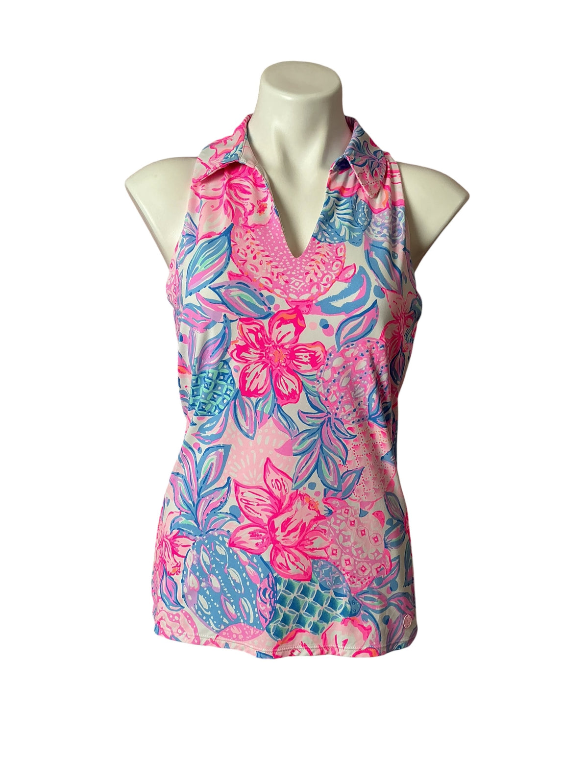 Lilly Pulitzer NWT Lakelyn Bra Polo UPF 50+ Pink Isle Snappy Turtle - Size M