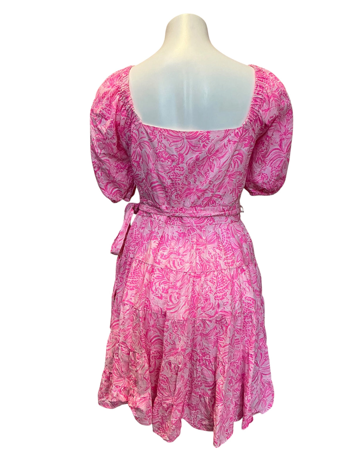 Lilly Pulitzer Iralee Linen Wrap Dress Pink Blossom Foxy Llama - Size 12