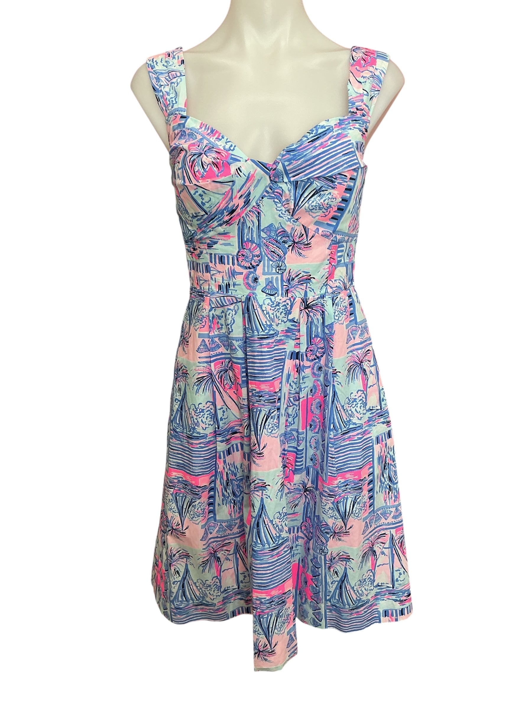 Lilly Pulitzer Cyndi Fit-And-Flare Dress Whisper Blue Yeah Buoy - Size 0