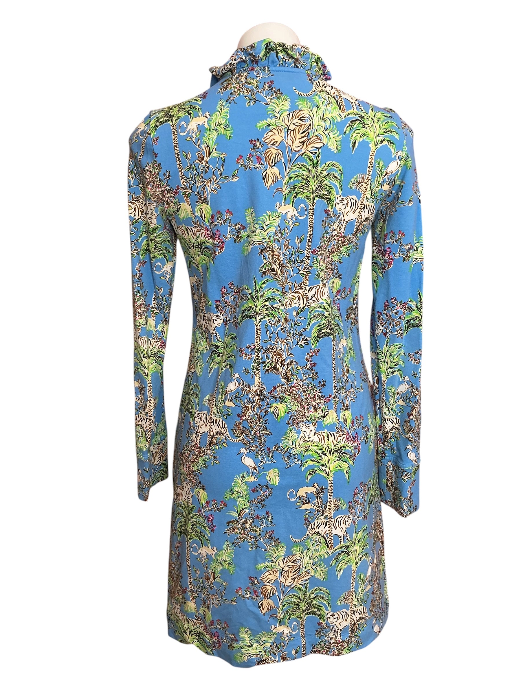 Lilly Pulitzer Skipper Ruffle Dress UPF 50+ Blue Thistle Tiger Queen - Size S