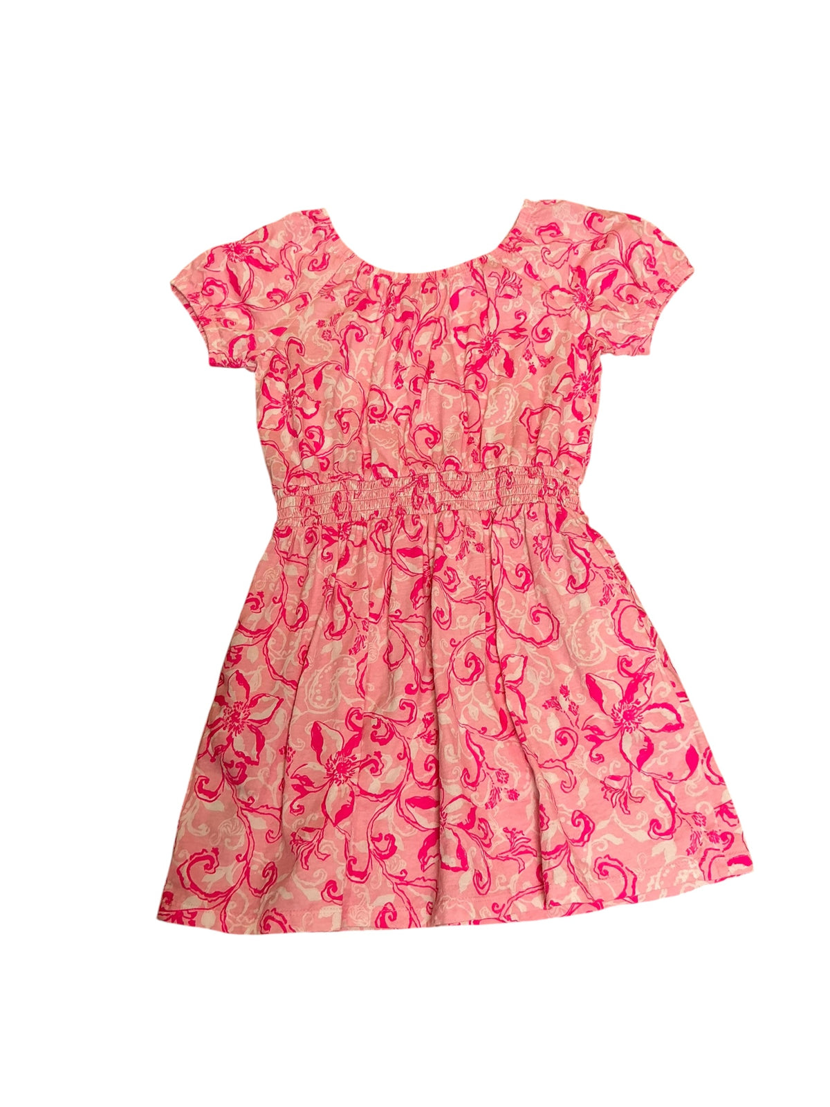 Lilly Pulitzer Girls Wyndmoor Dress Conch Shell Pink Flamingle Garden - Size M (6-7)