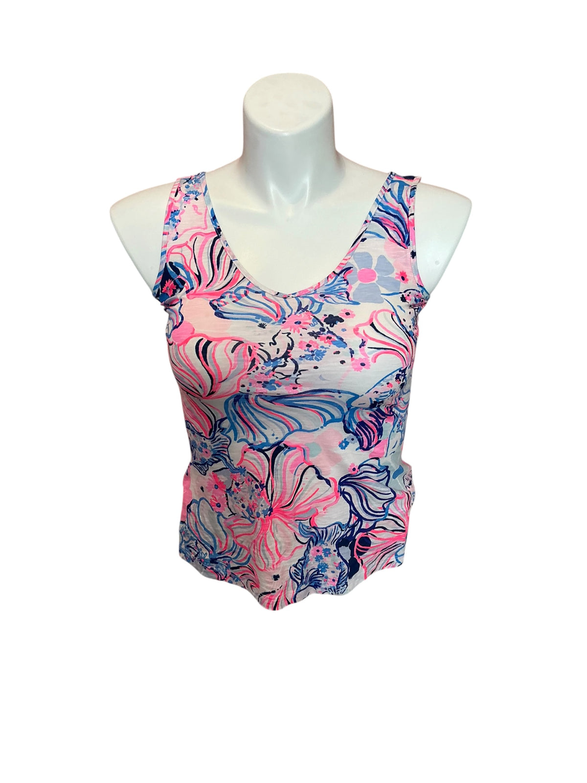 Lilly Pulitzer Gigi V-Neck Tank Top Prosecco Pink Make A Splash - Size XXS