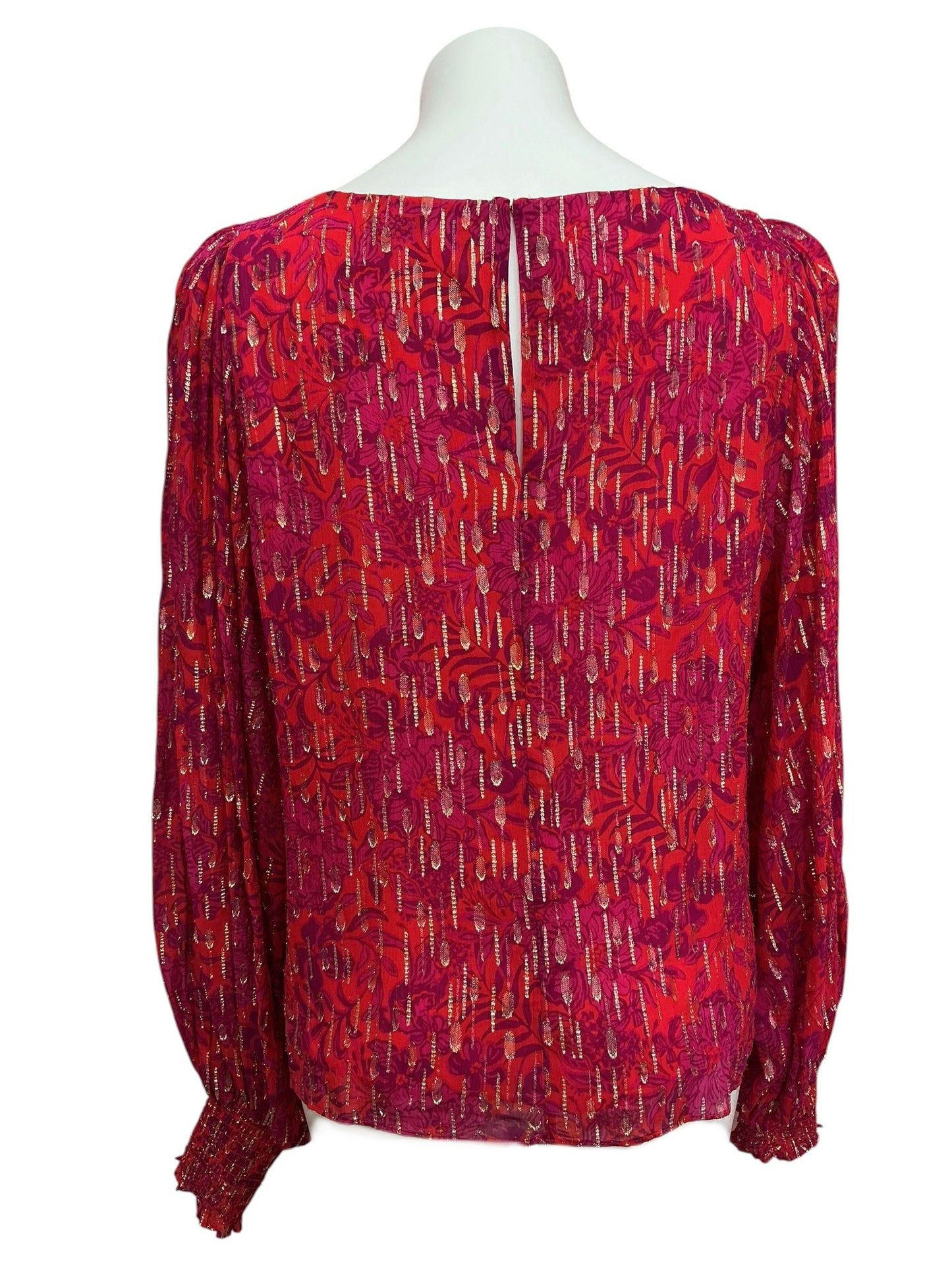 Lilly Pulitzer Alfreda Silk Top Malbec Red Holiday Cheer Metallic Shimmer Fish Clip Chiffon - Size 14
