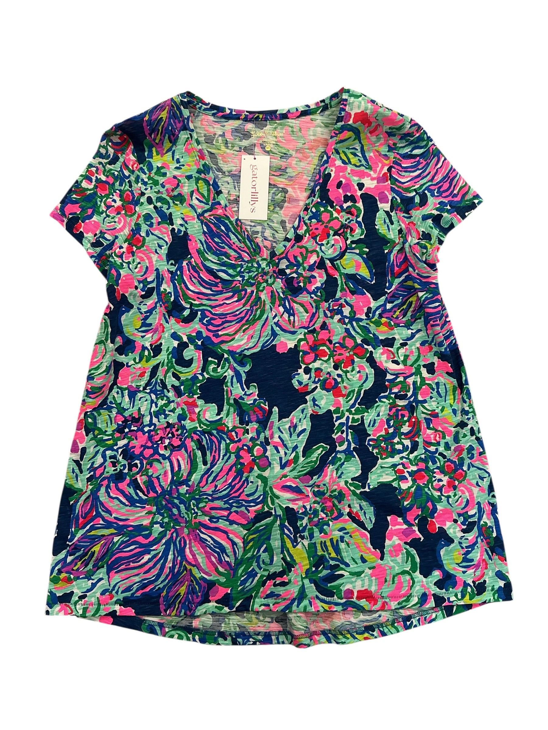 Lilly Pulitzer Etta V-Neck Top Indigo Exotic Escapade - Size M