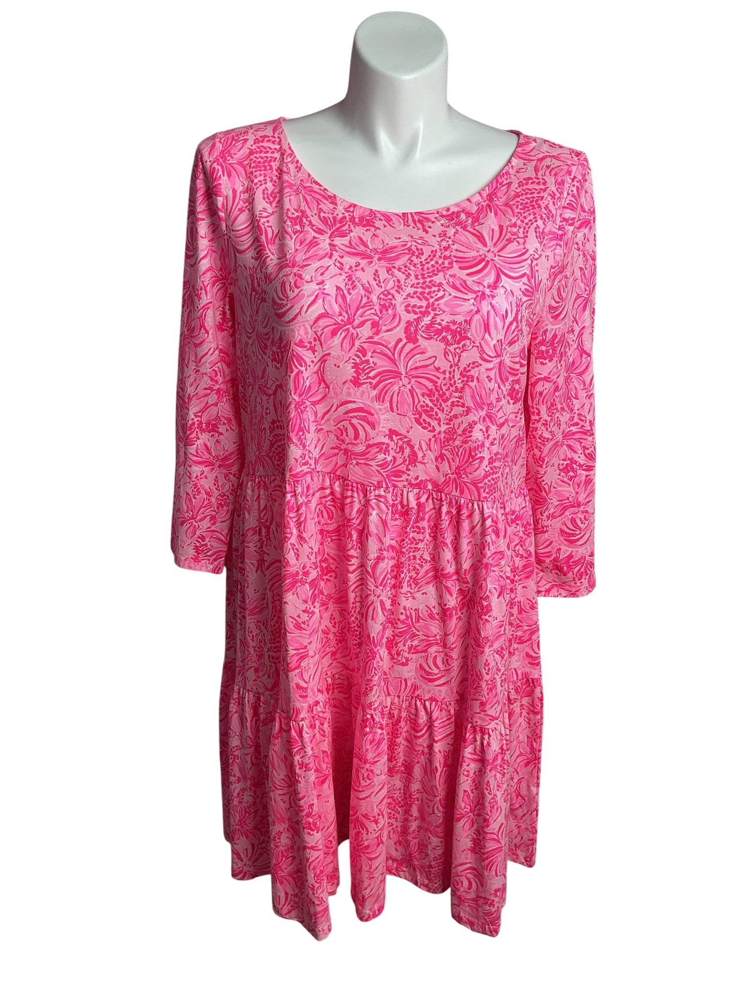 Lilly Pulitzer- NWT Geanna 3/4 Sleeve Dress Pink Blossom Foxy Llama Size XXL