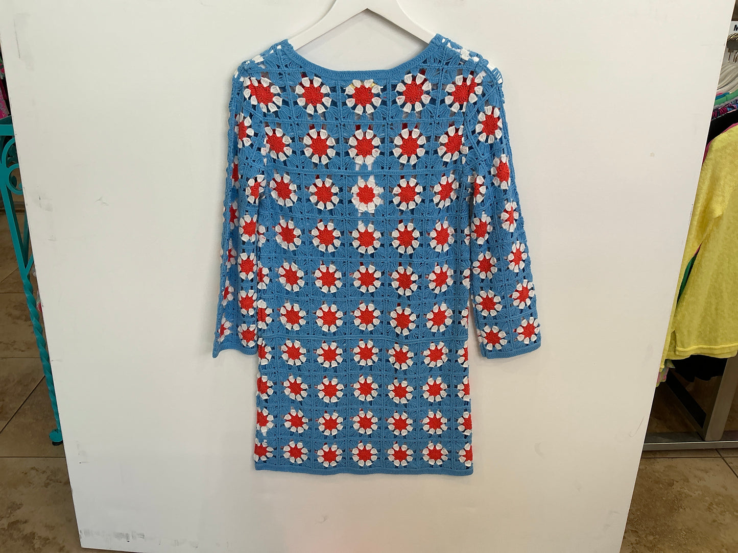 Lilly Pulitzer Miabella Sweater Dress Lunar Blue Floral Crochet - Size XXS