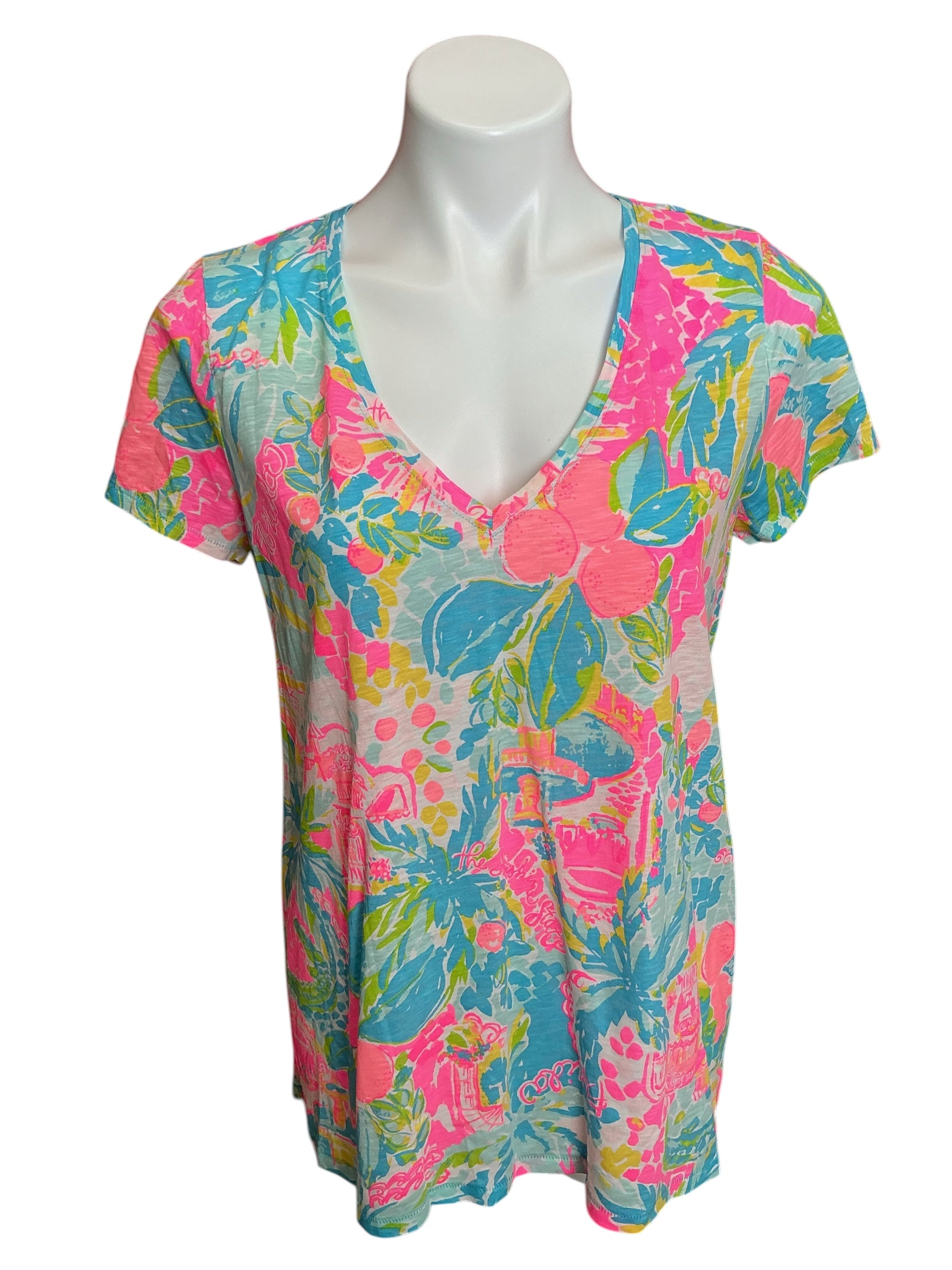 Lilly Pulitzer NWT Etta V-Neck Top Multi Sunshine State Of Mind - Size M