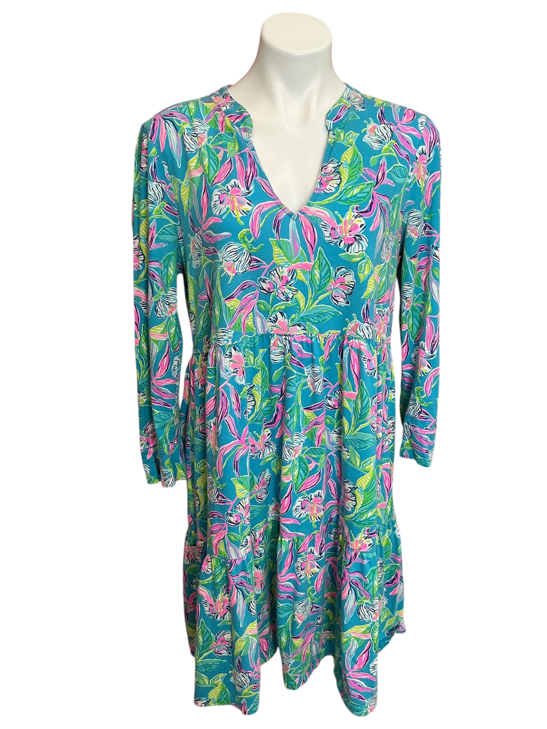 Lilly Pulitzer Alaina Knit Dress Formentera Turquoise Keep On Beleafing - Size L