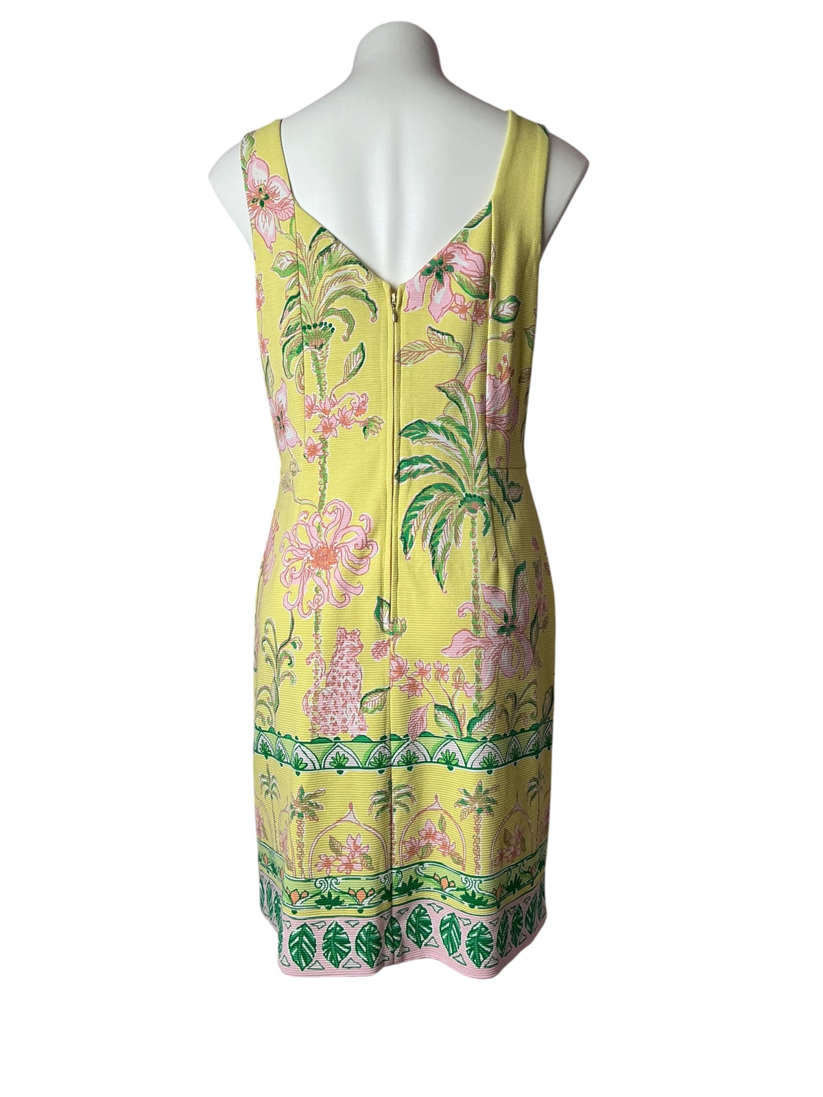 Lilly Pulitzer Del Rey Stretch Shift Dress Finch Yellow Tropical Oasis - Size L