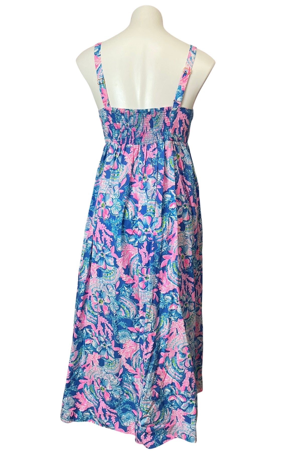 Lilly Pulitzer Azora Cotton Midi Dress Blue Tang Sitting Seaside - Size 8