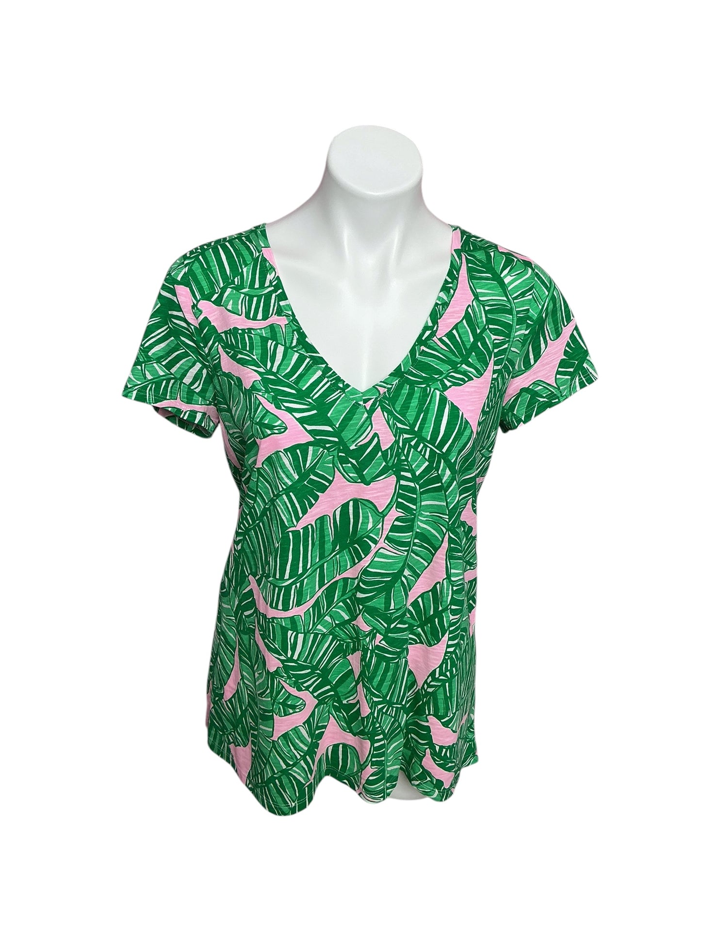 Lilly Pulitzer Etta V-Neck Top Conch Shell Pink Let’s Go Bananas - Size M