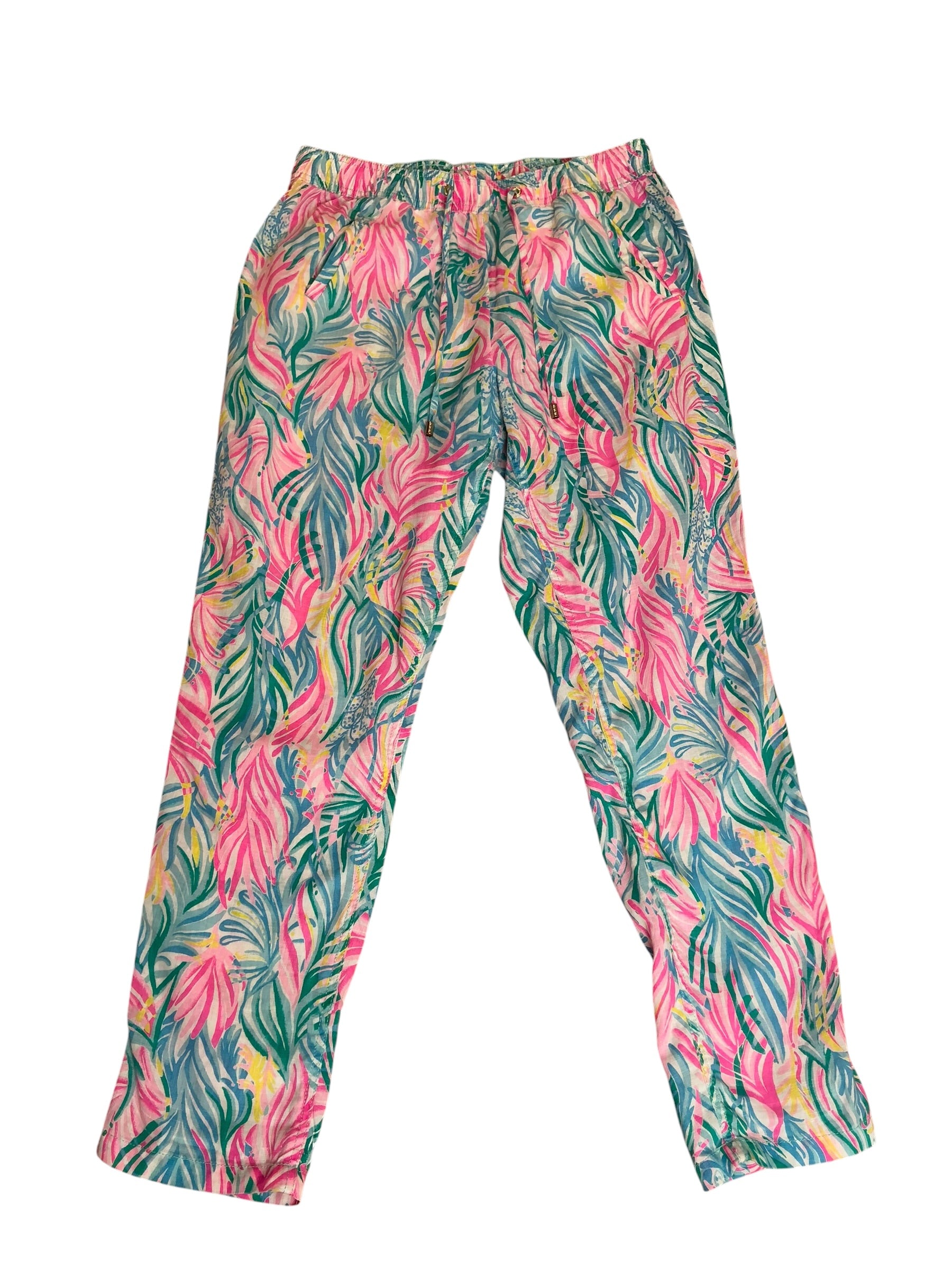 Lilly Pulitzer Taron Mid-Rise Linen Pants Multi Sea Turtle Soiree - Size M