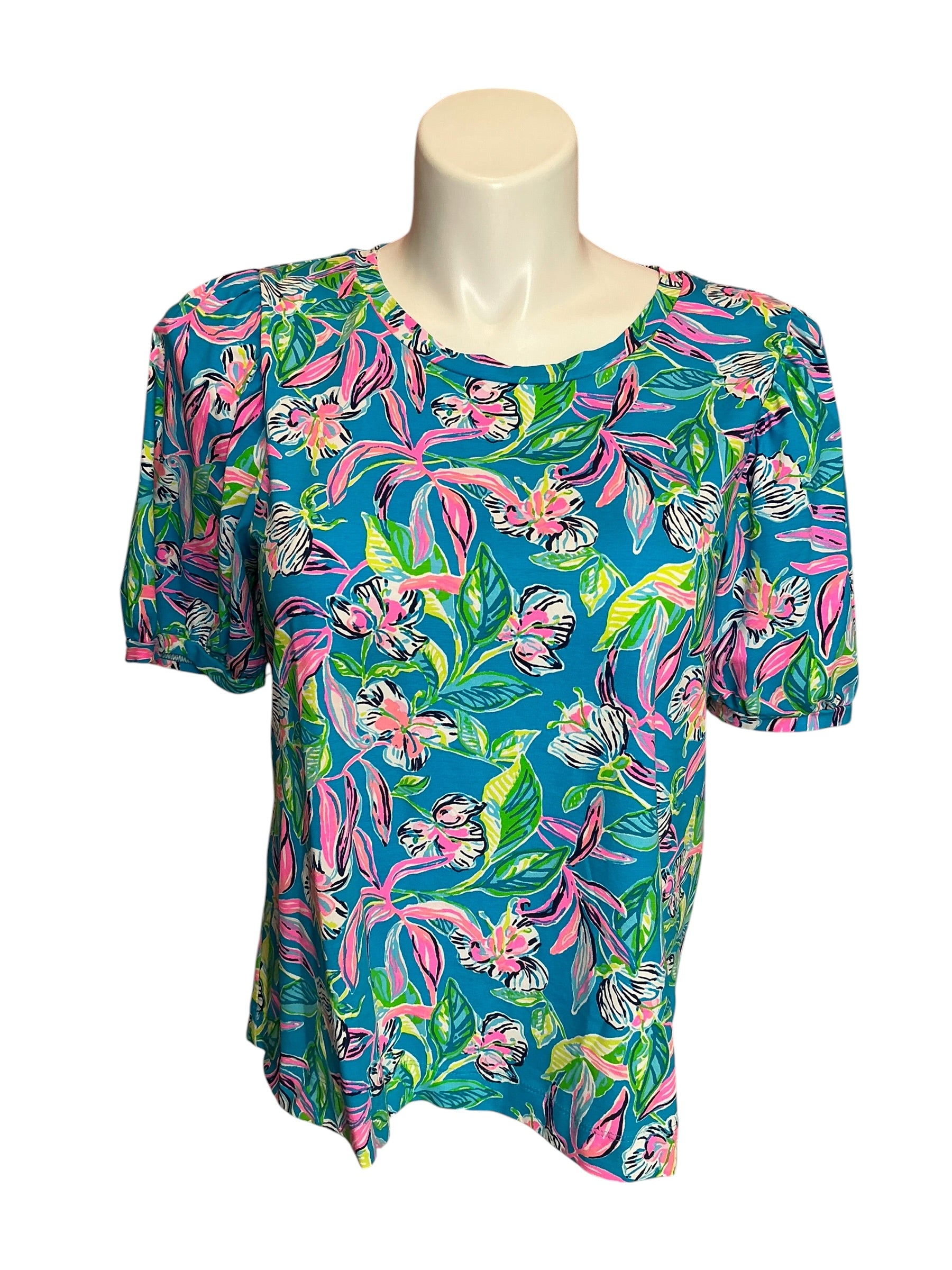 Lilly Pulitzer Rhett Knit Top Formentera Turquoise Keep On Beleafing - Size XL
