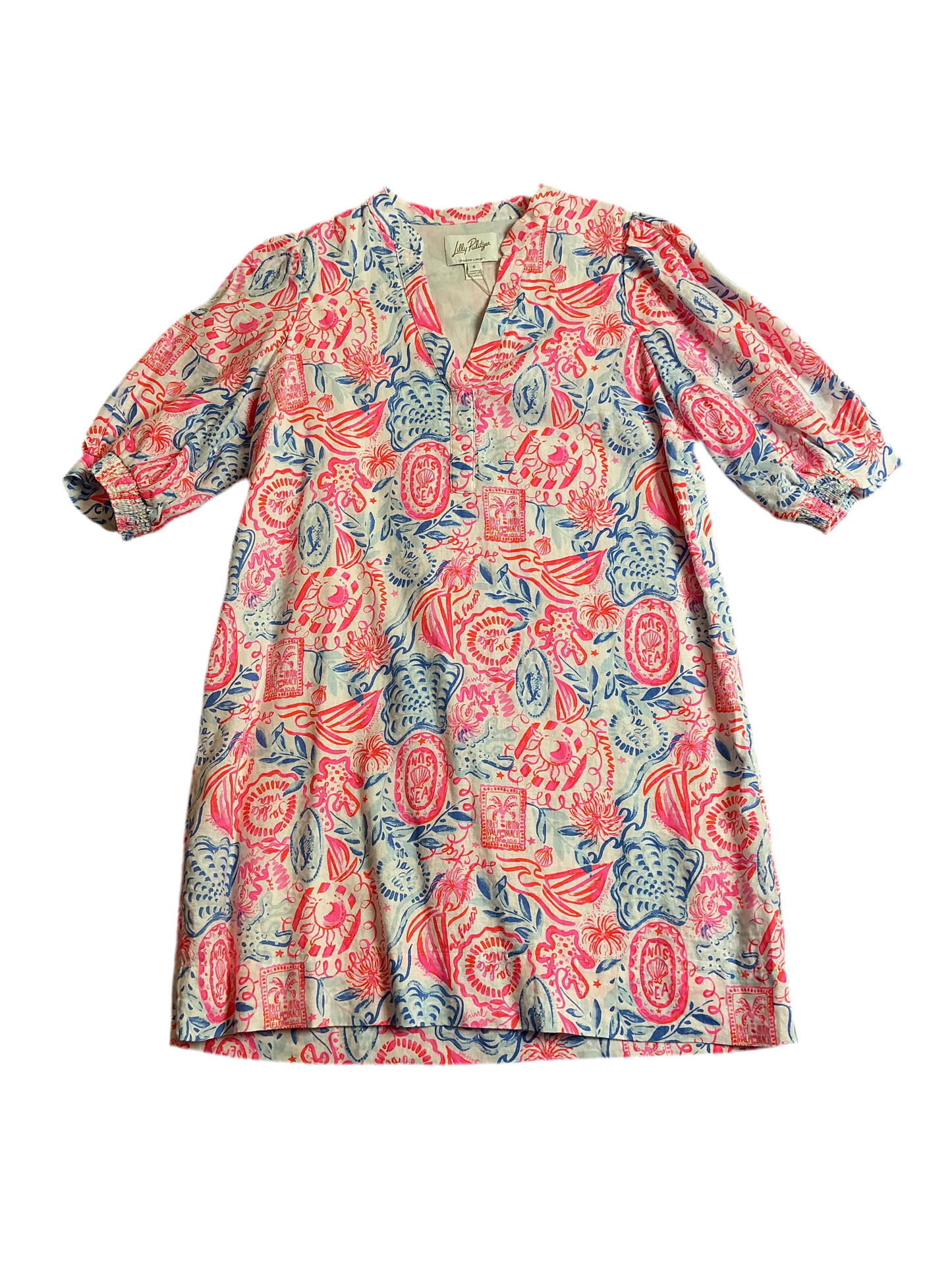 Lilly Pulitzer NWT Mialeigh Elbow Sleeve Resort White Lil Sun Sea Sand - Size 6
