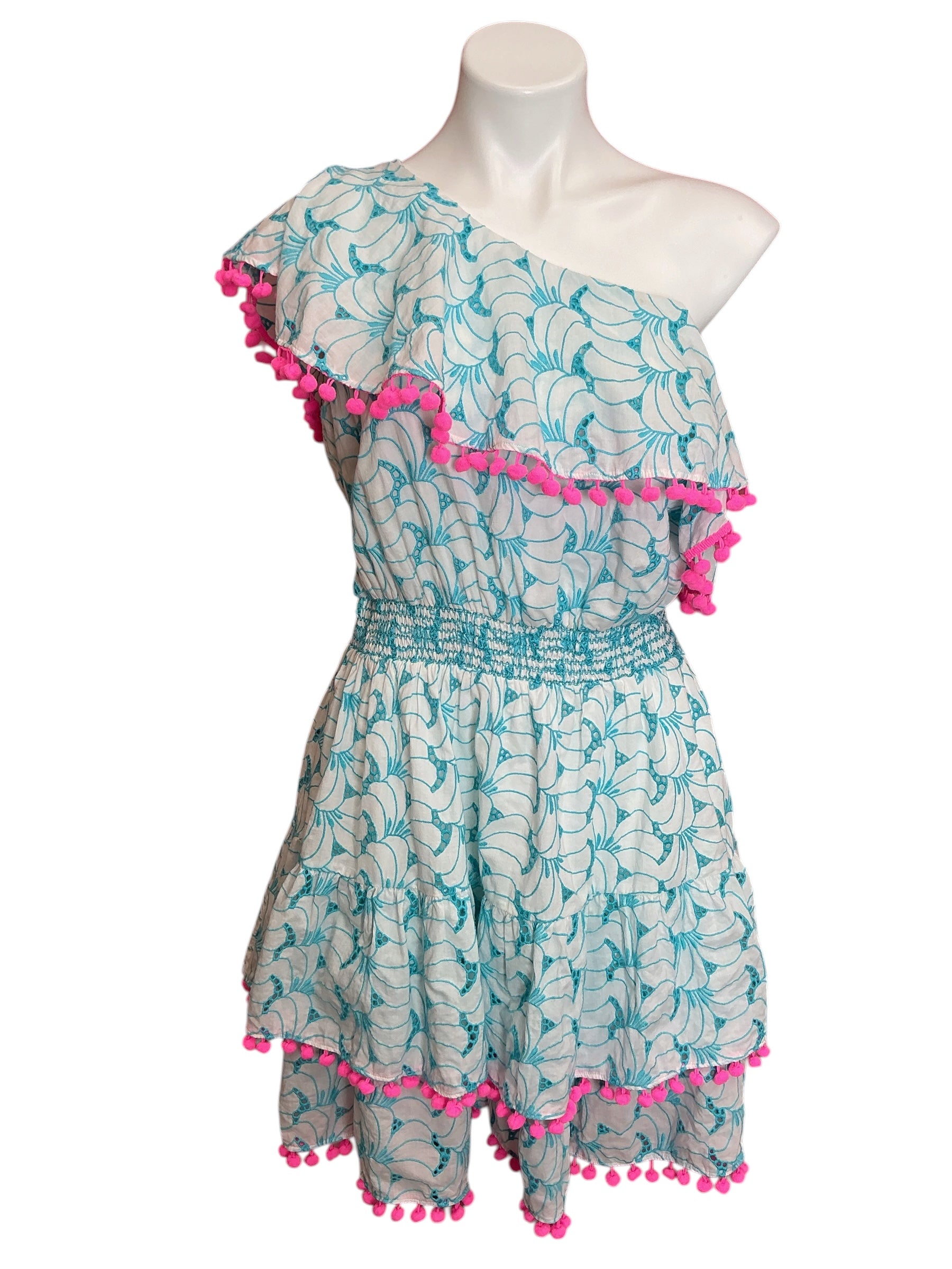 Lilly Pulitzer Addilyn One-Shoulder Dress Bermuda Blue Tropical Swirl - Size XL