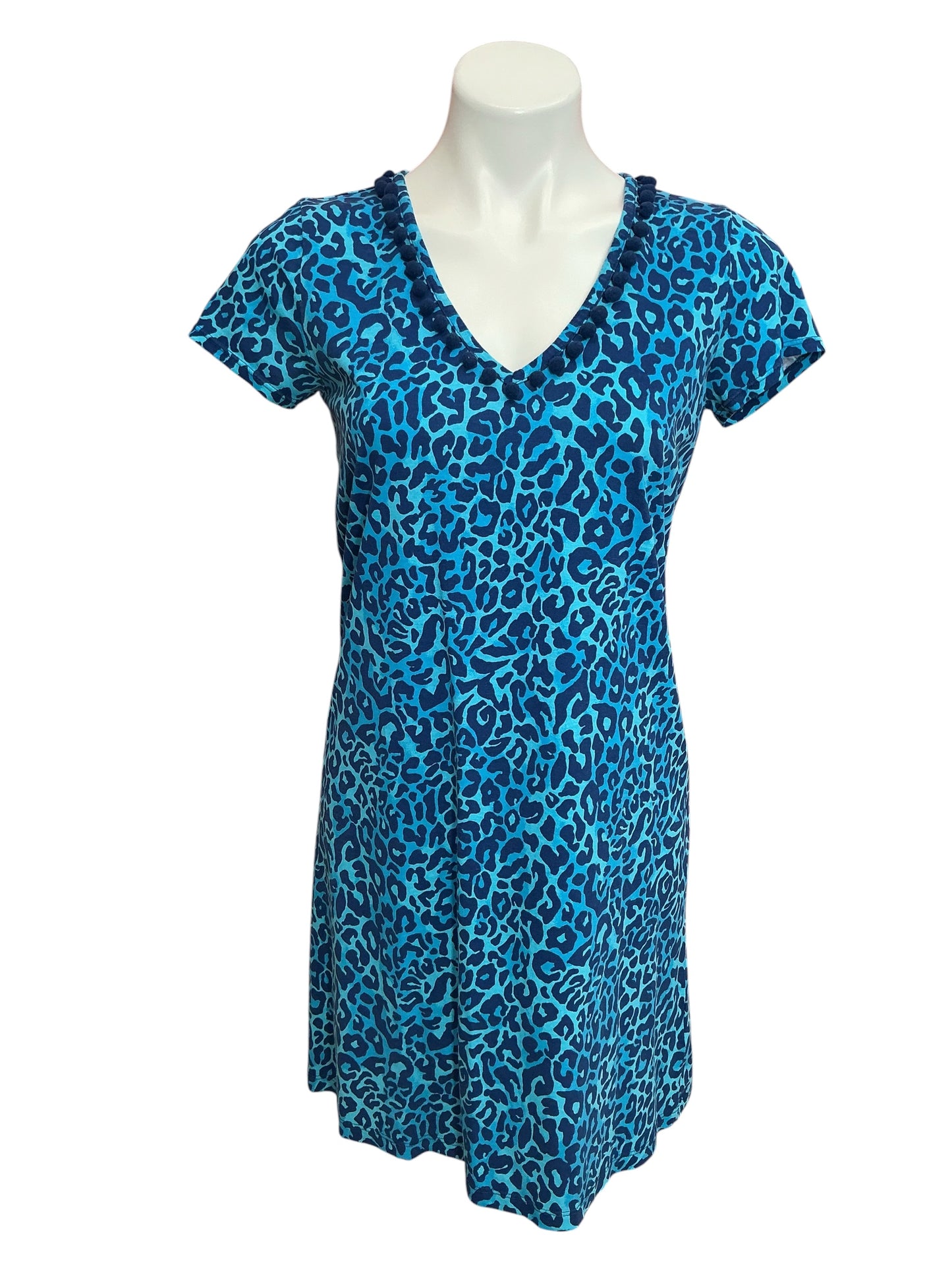 Lilly Pulitzer Etta V Neck Short Sleeve Dress Oyster Bay Navy My Favorite Spot - Size S