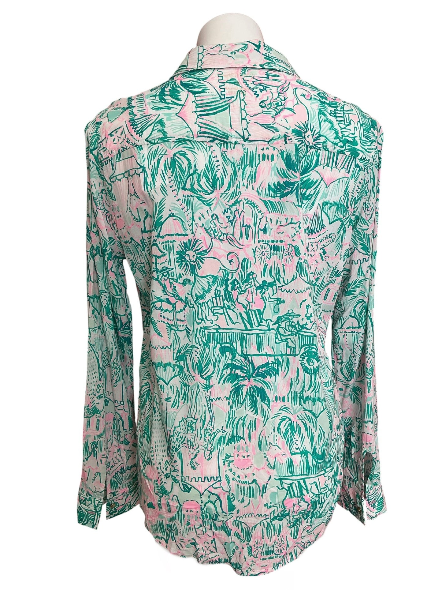 Lilly Pulitzer NWT Sea View Button Down Top Bright Agate Green Colorful Camelflage - Size M
