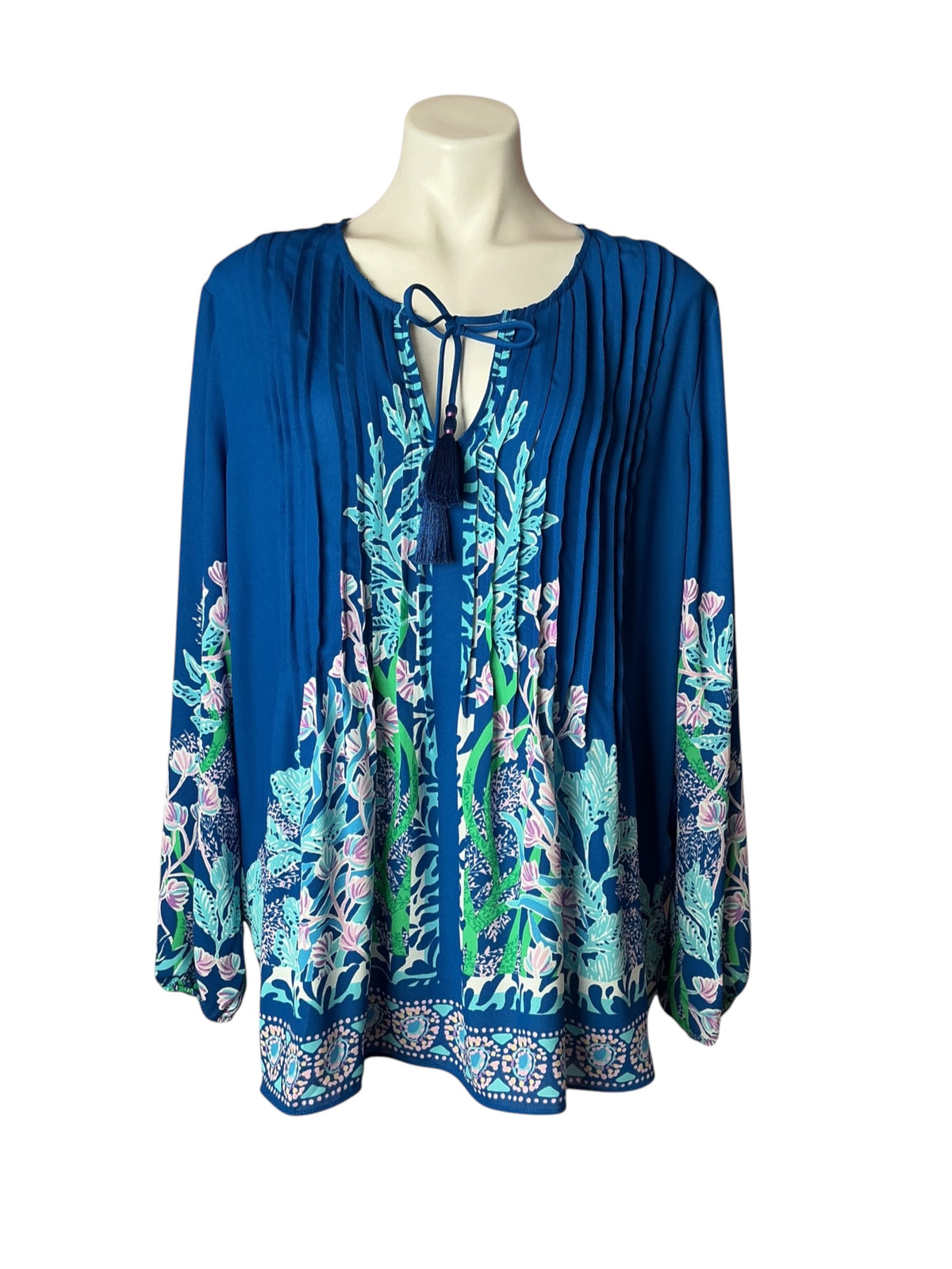 Lilly Pulitzer NWT Marilina Long Sleeve Top Barton Blue Seacret Escape Engineerd - Size XL