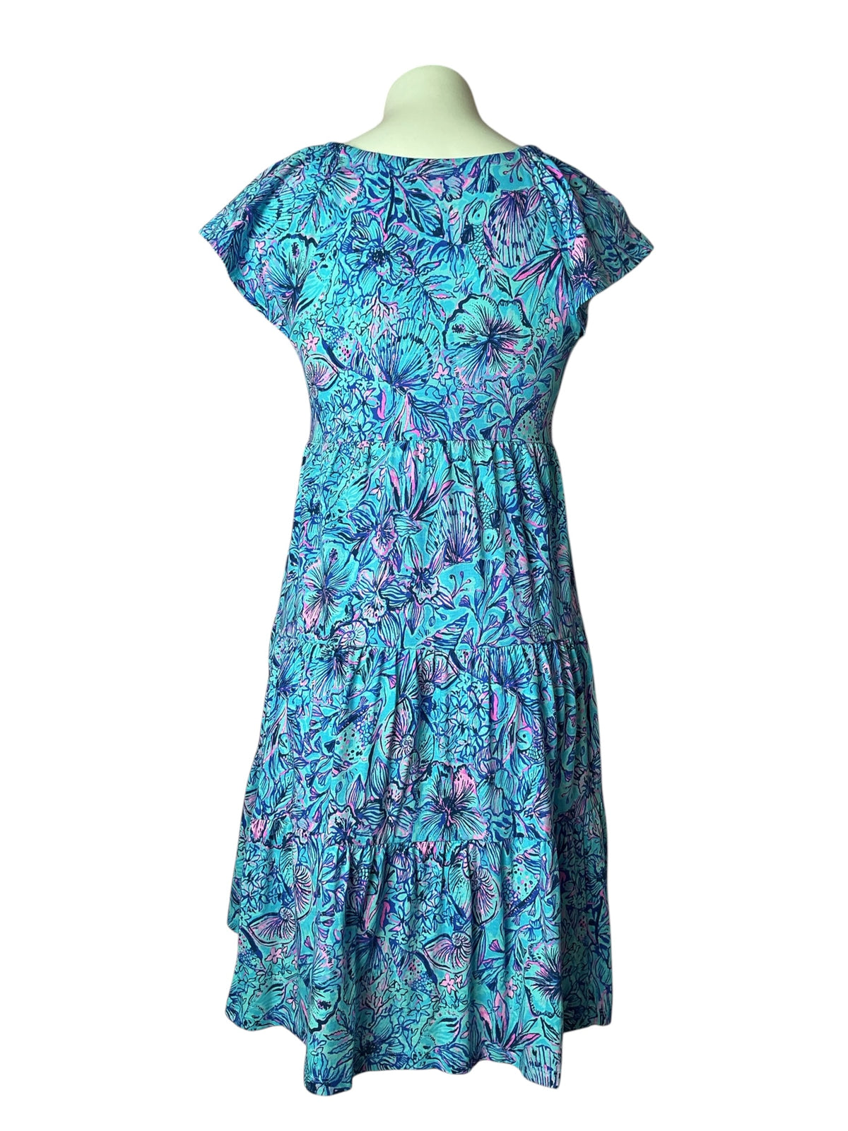 Lilly Pulitzer Kawai Flutter Sleeve Swing Dress Breakwater Blue Shells N Bells - Size XXS