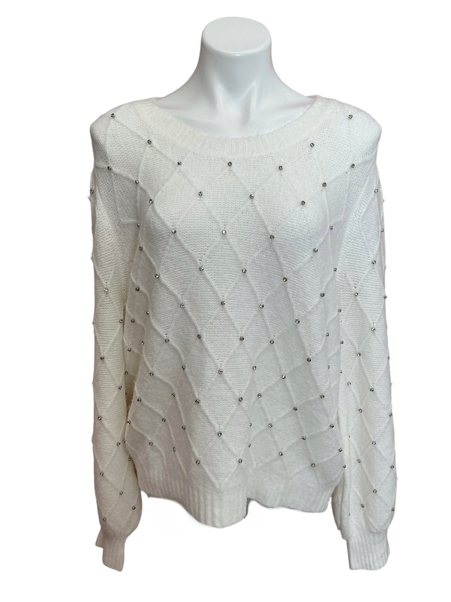 Lilly Pulitzer Veronita Sweater Coconut White Scattered Rhinestones - Size XL