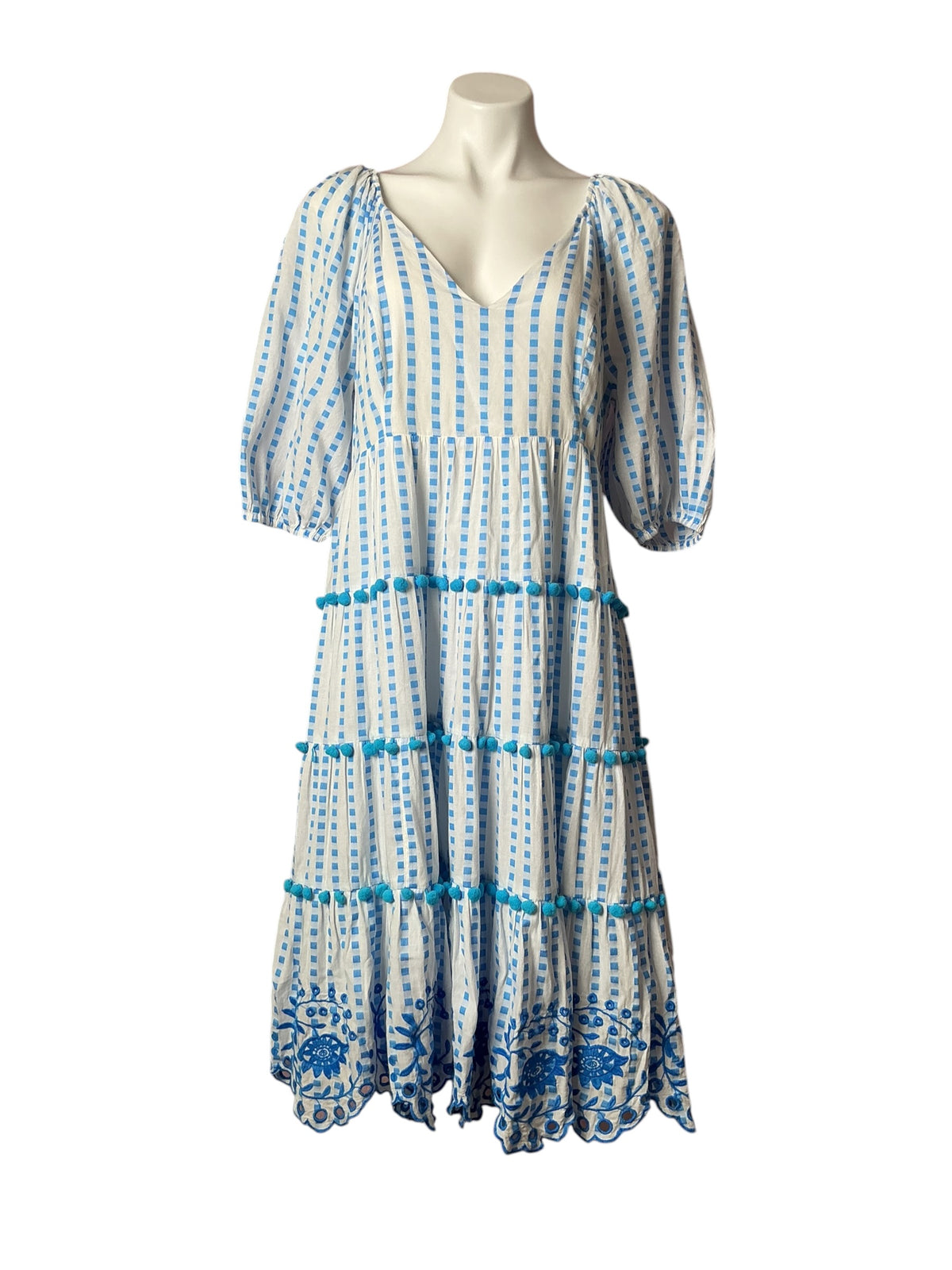 Lilly Pulitzer Sidney Midi Dress Blue Flare Gingham Stripe Jacquard - Size 10