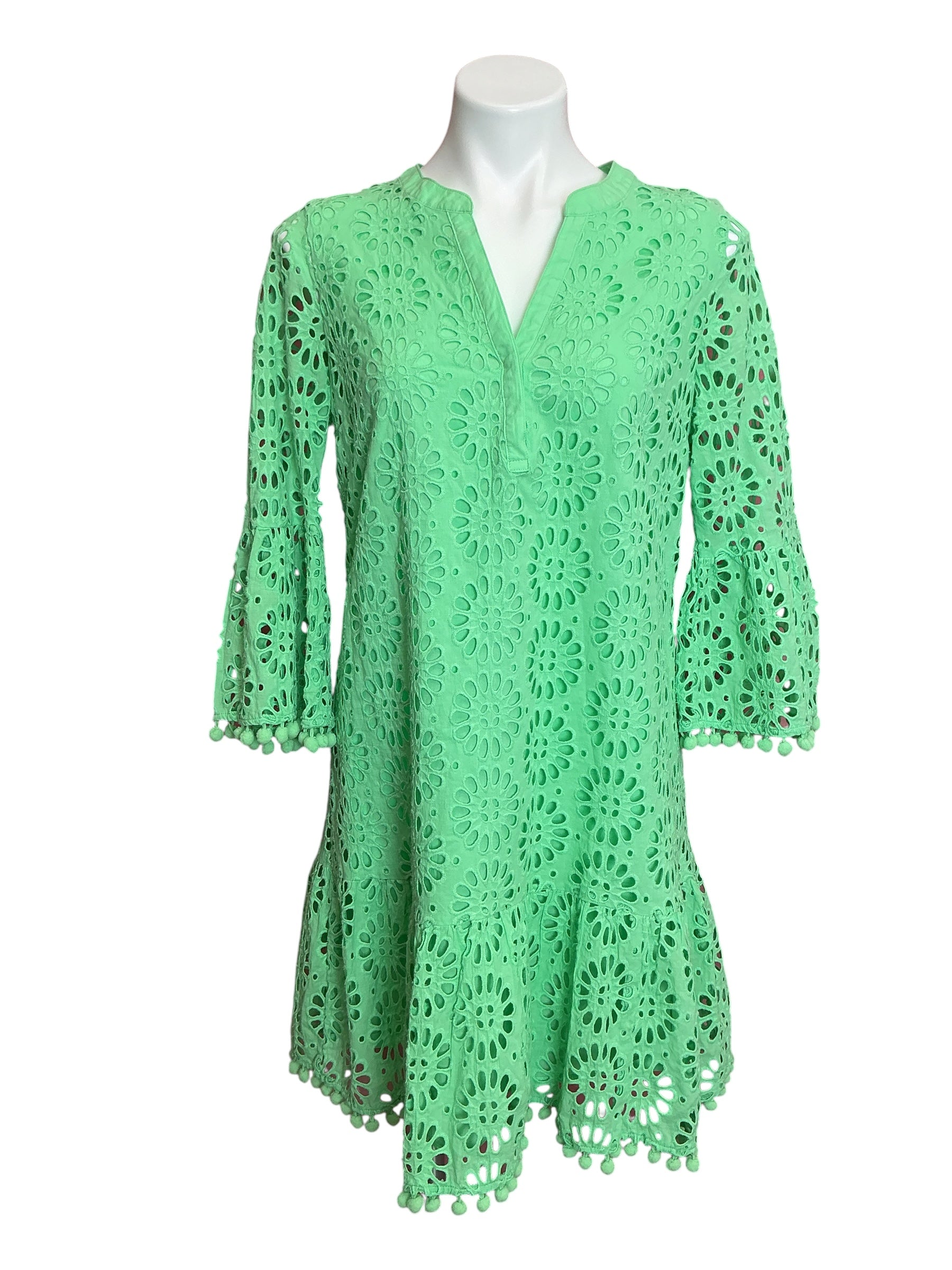 Lilly Pulitzer Bekah 3/4 Sleeve Eyelet Tunic Dress Patina Green Oversized Pinwheel - Size M