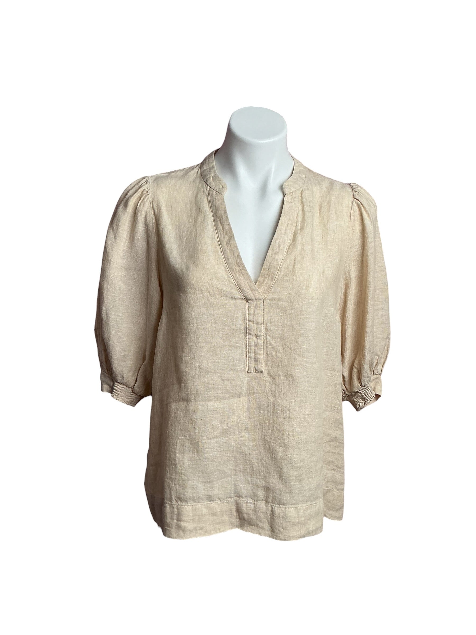 Lilly Pulitzer- Mialeigh Elbow Sleeve Linen Top Sand Bar Size 6