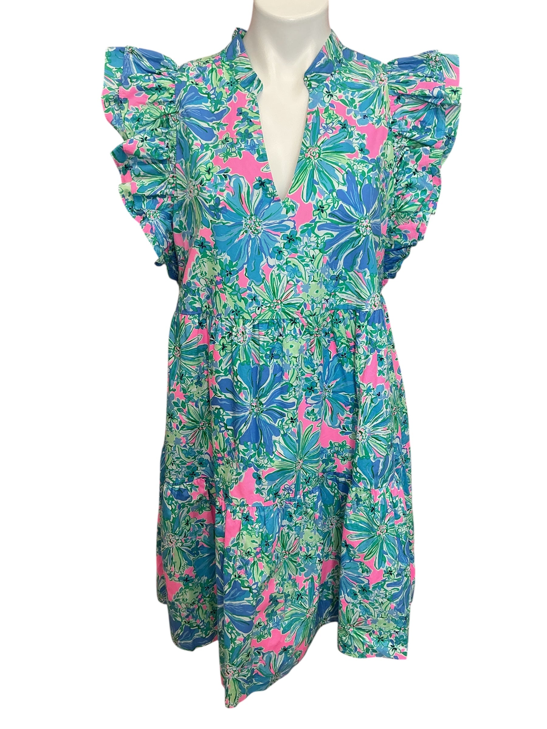 Lilly Pulitzer Aldena Ruffle Sleeve Cotton Dress Good Hare Day - Size L